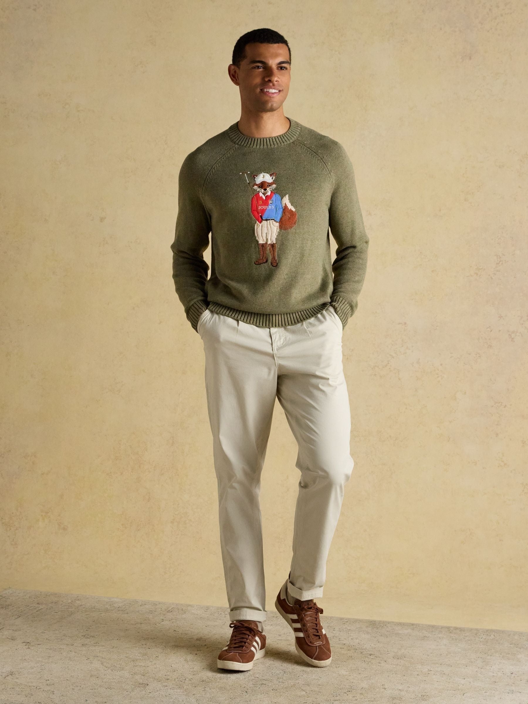 Jonty Fox Khaki Green Crew Neck Knitted Jumper