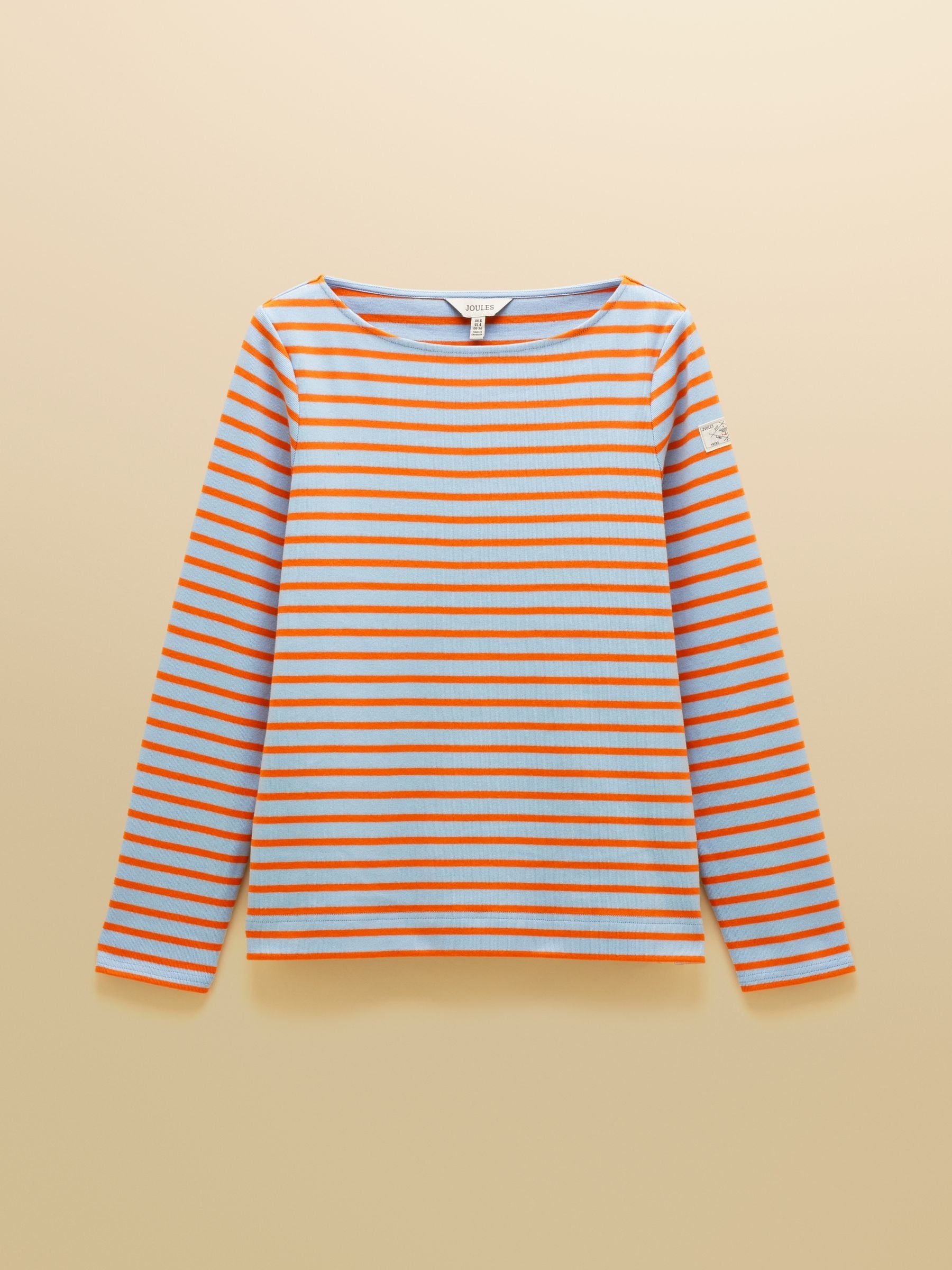 Harbour Blue & Orange Long Sleeve Striped Boat Neck Long Sleeve Breton Top