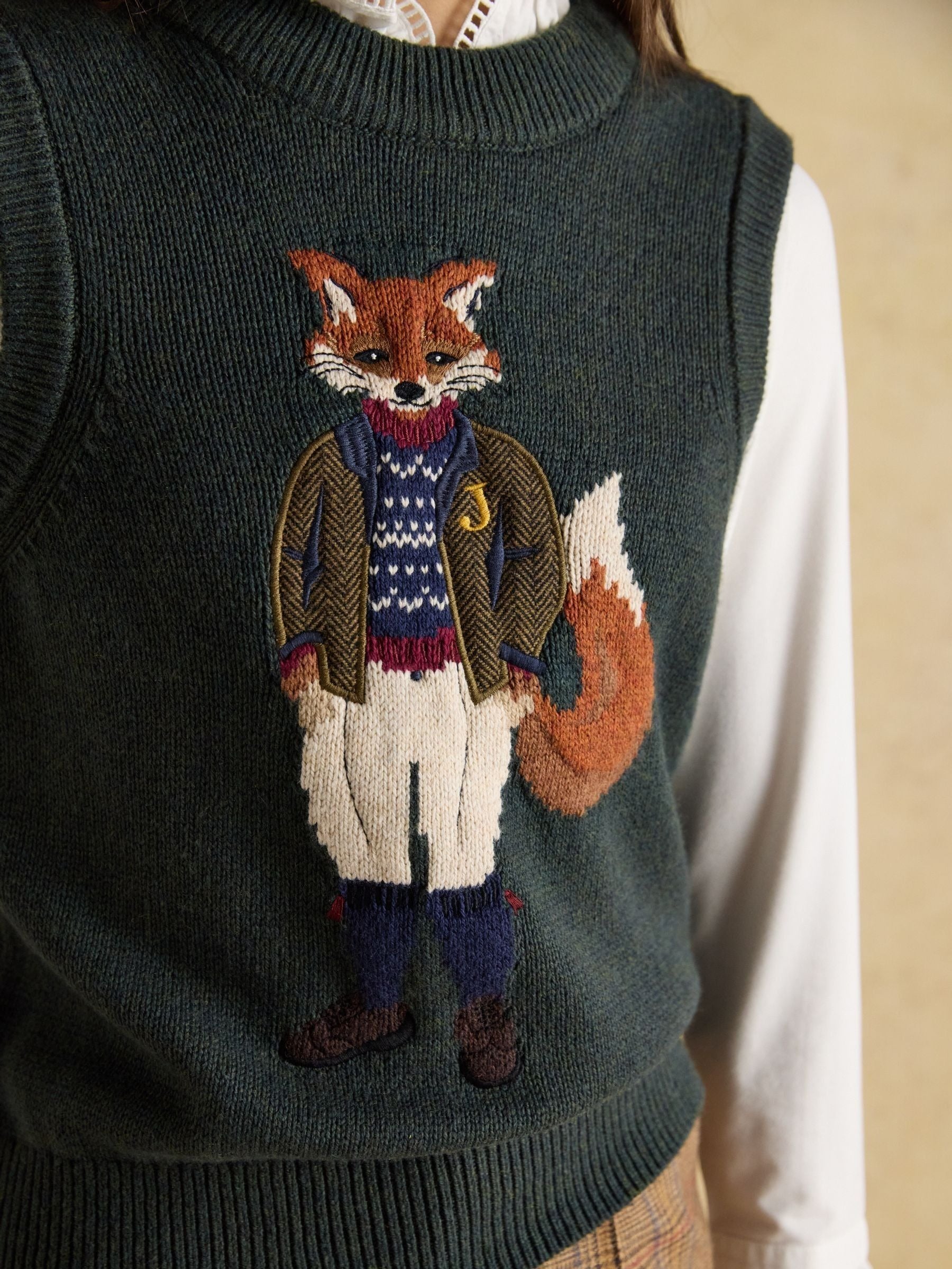 Jonty Green Intarsia Cotton Rich Knitted Vest