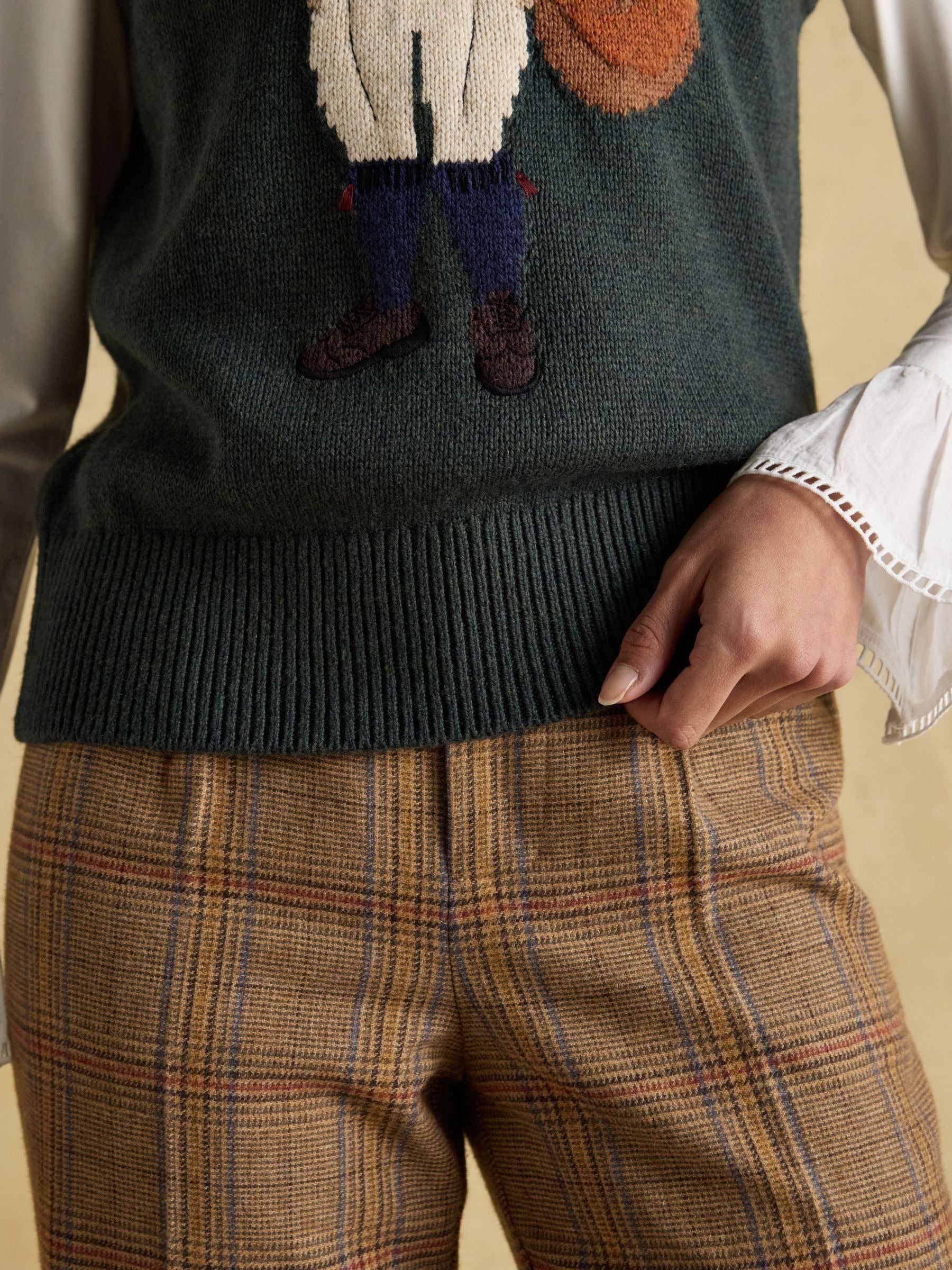 Jonty Green Intarsia Cotton Rich Knitted Vest