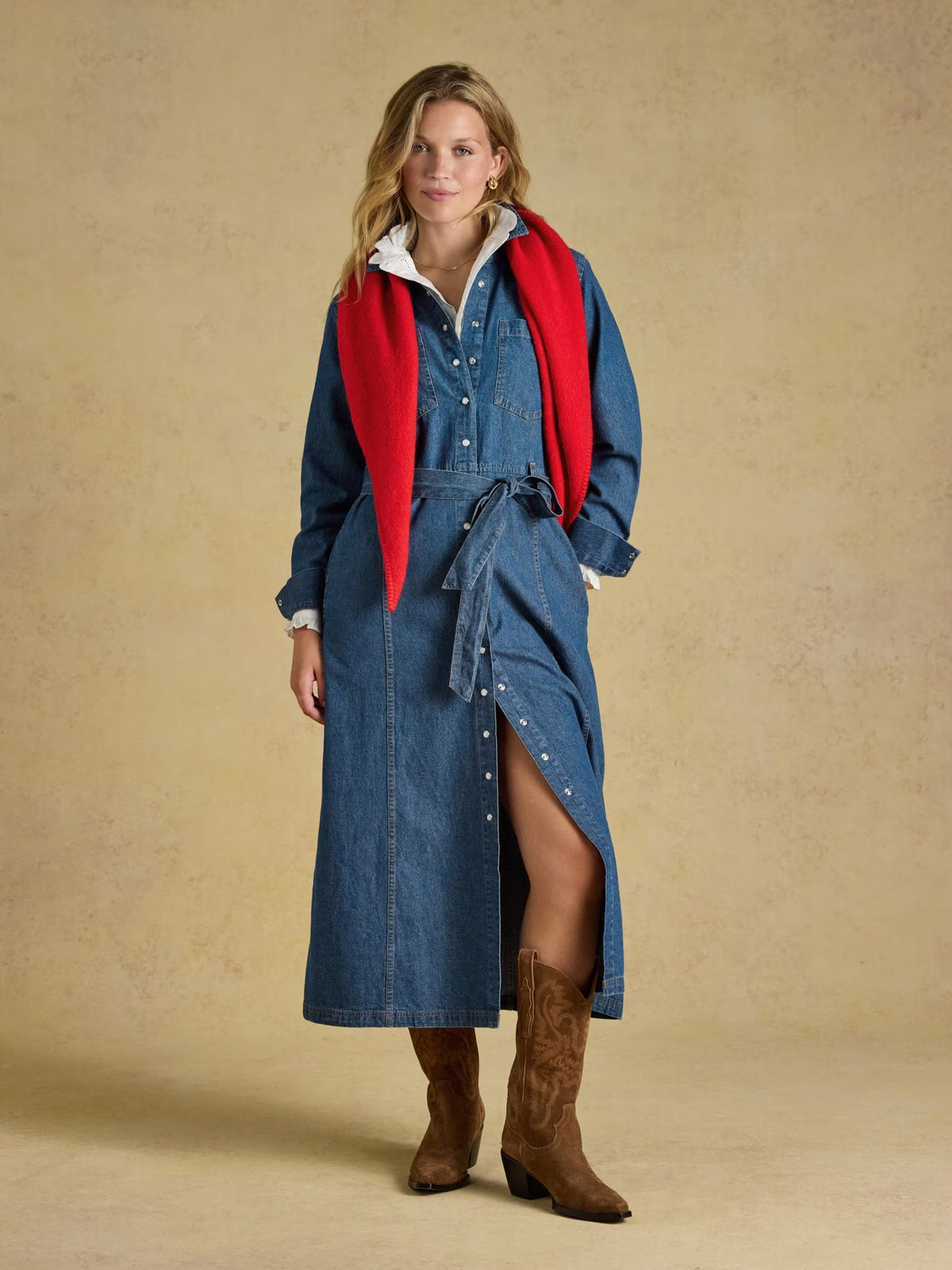 Denim Blue Tie Waist Shirt Dress