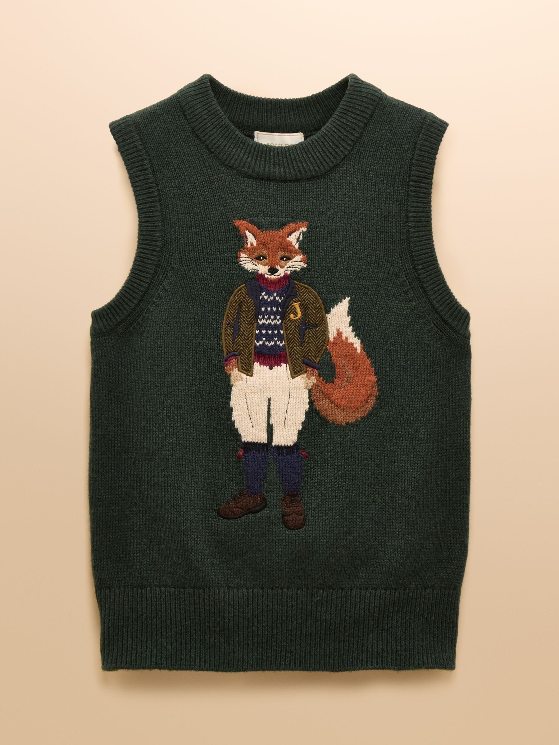 Jonty Green Intarsia Cotton Rich Knitted Vest