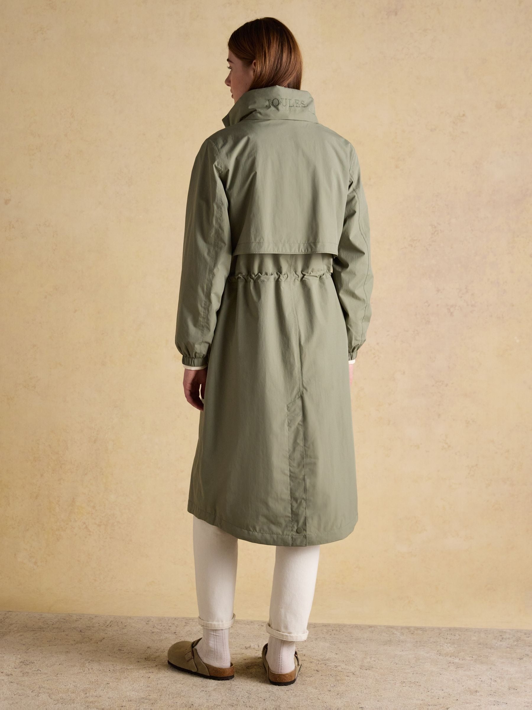 Hensley Khaki Green Longline Waterproof Coat with Packable Hood
