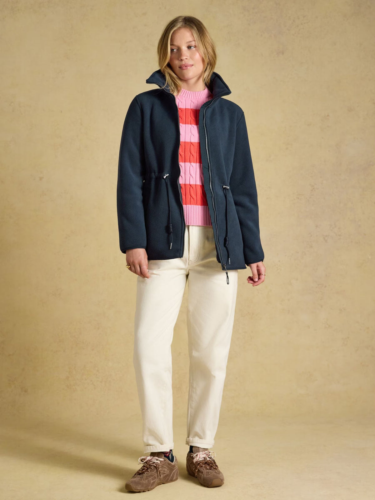 Longline Fleece Navy Funnel Neck Full Zip Fleece Jacket
