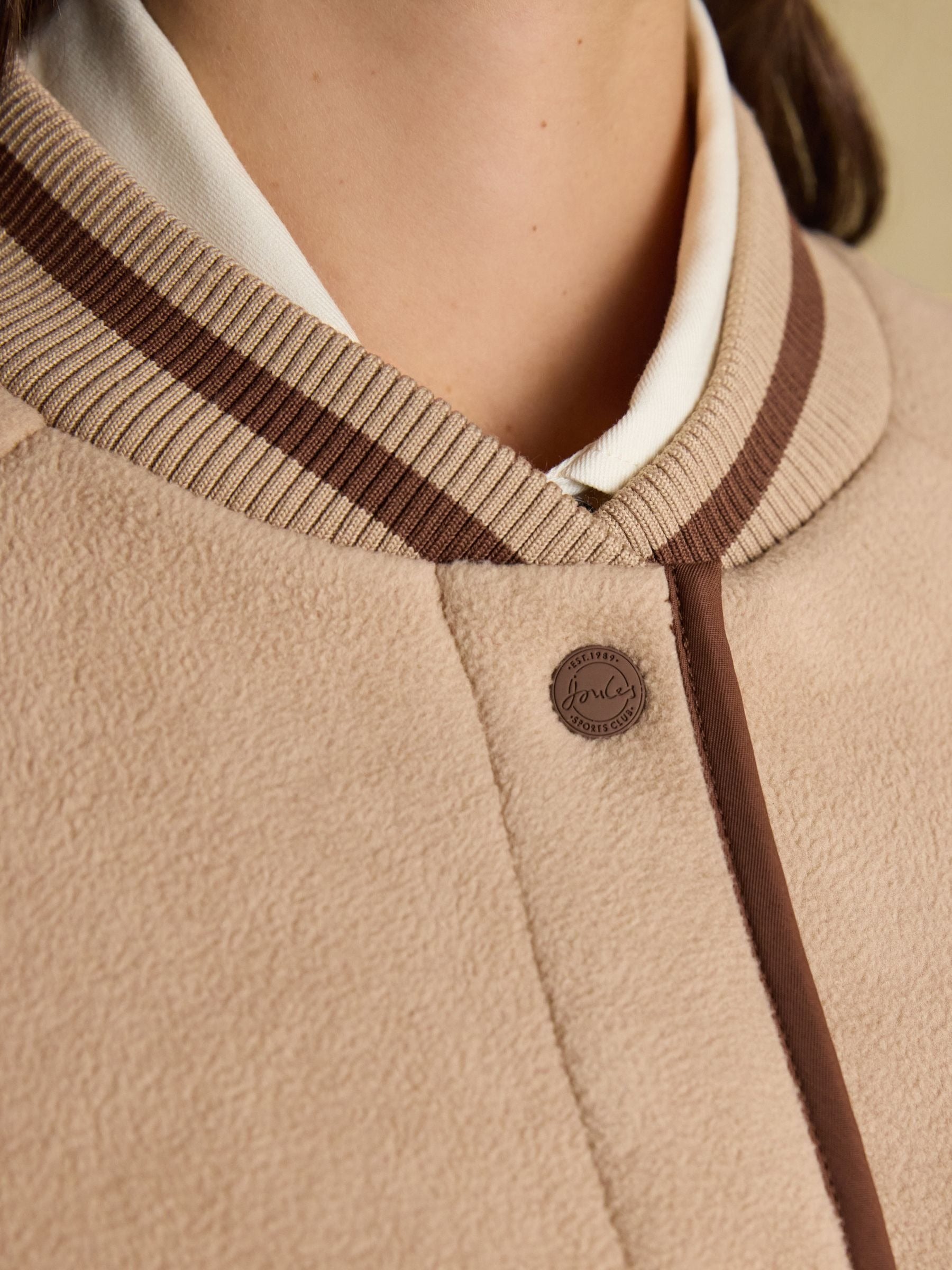 Margot Neutral Varsity Fleece Bomber Jacket