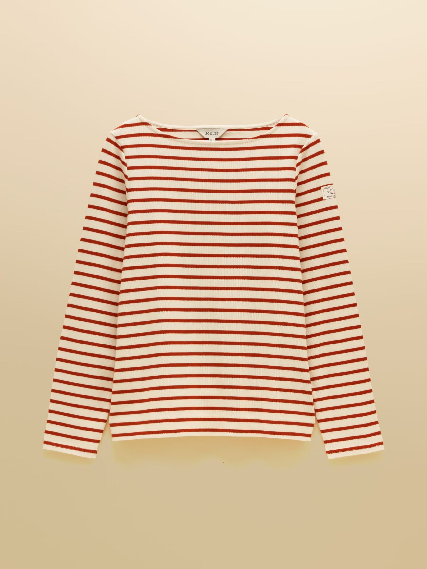 Harbour Cream & Burnt Orange Long Sleeve Striped Boat Neck Breton Top