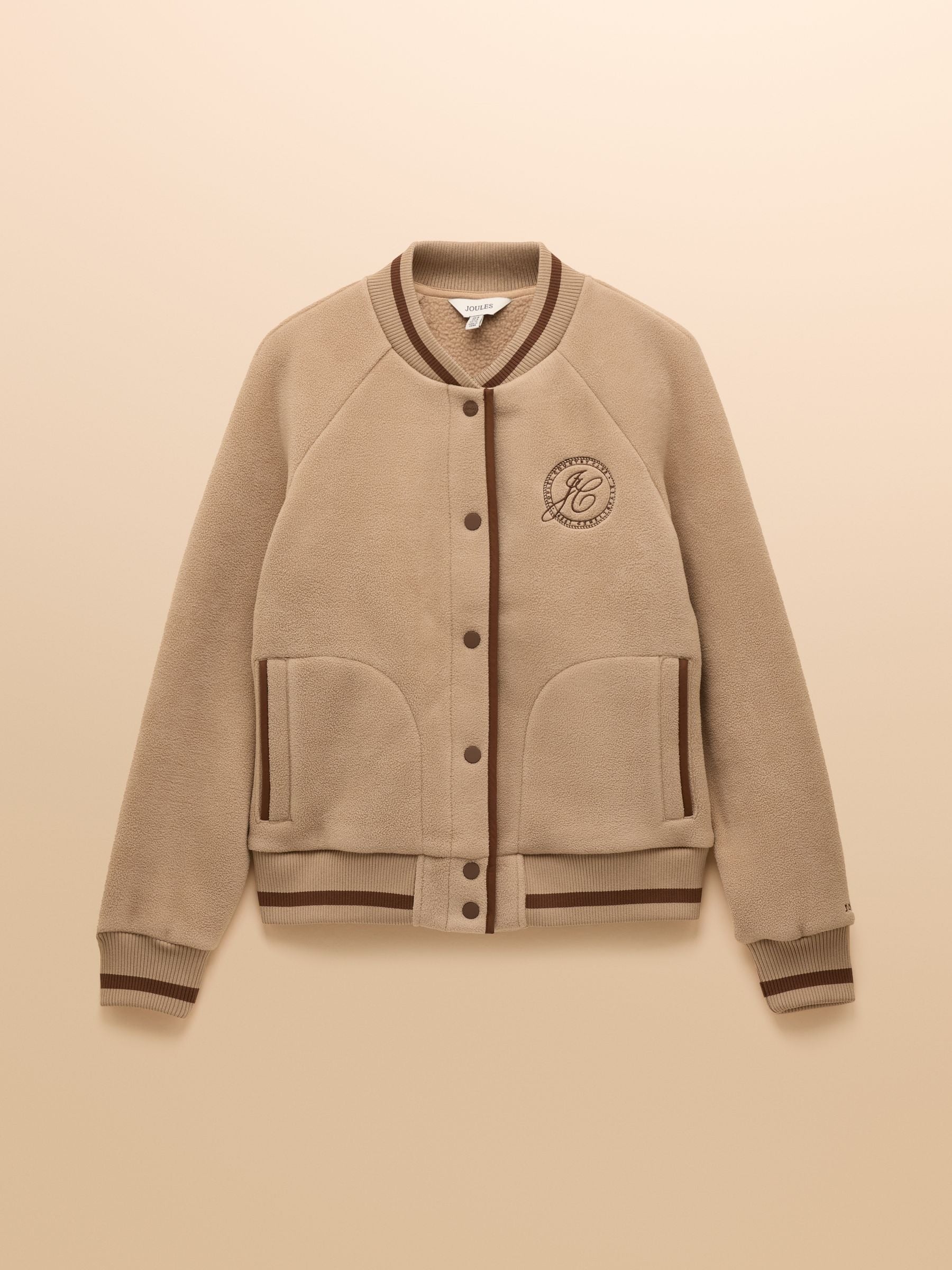 Margot Neutral Varsity Fleece Bomber Jacket