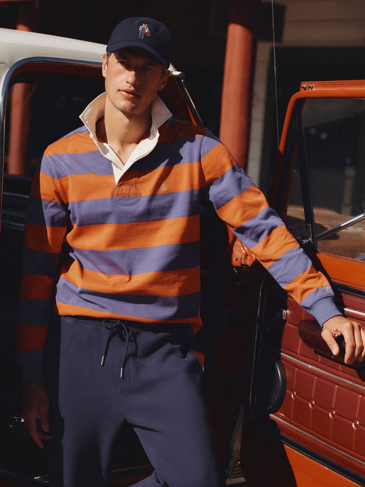 Rugby Club Blue & Orange Long Sleeve Striped Rugby Shirt