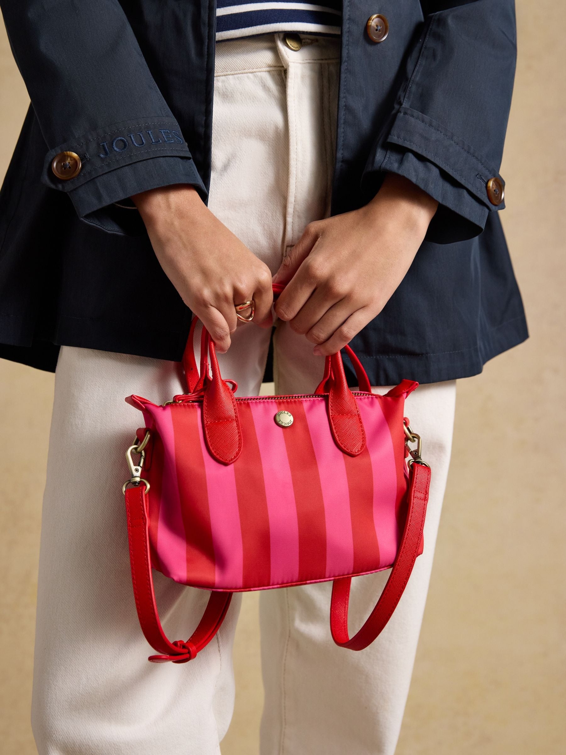 Edie Red & Pink Striped Crossbody Handbag