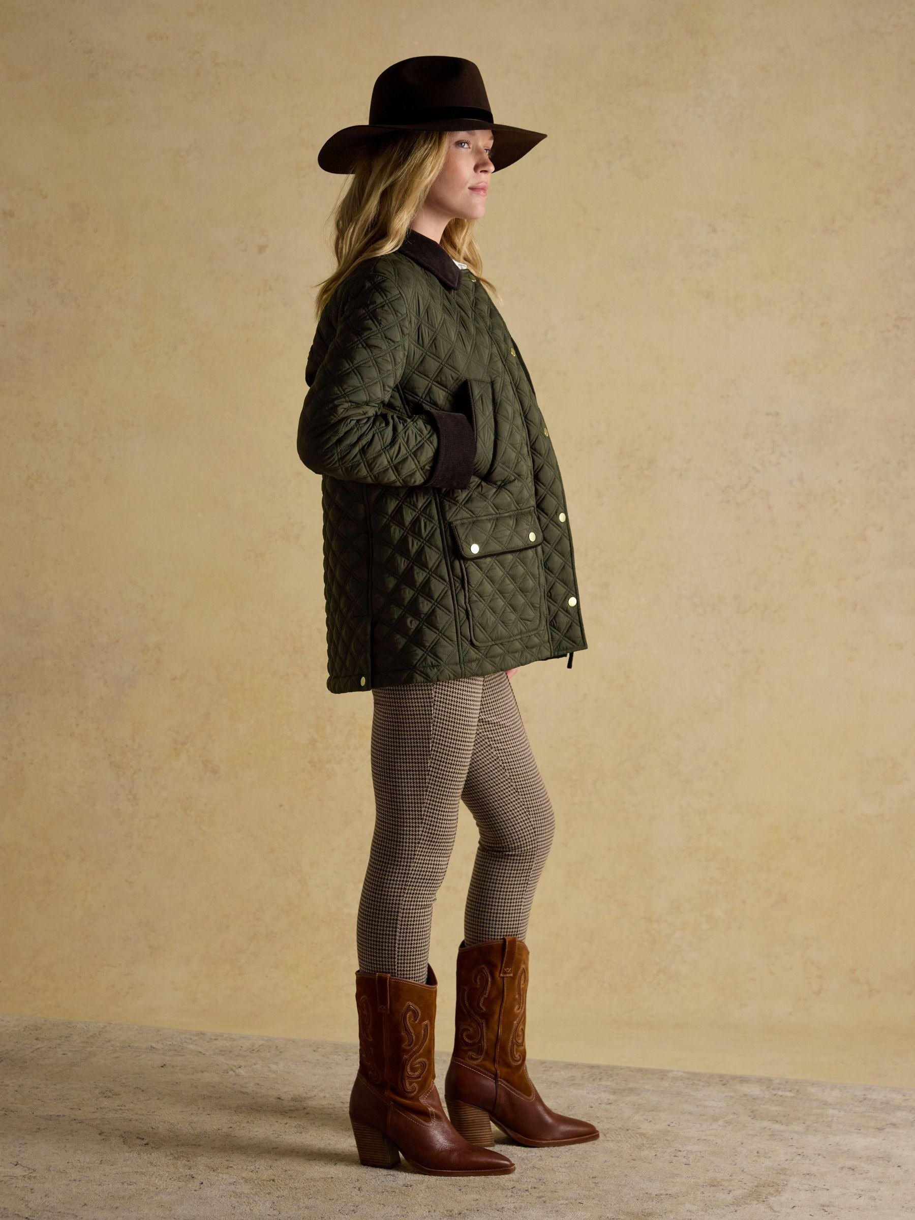Beatrix Khaki Green Showerproof Diamond Quilted Coat