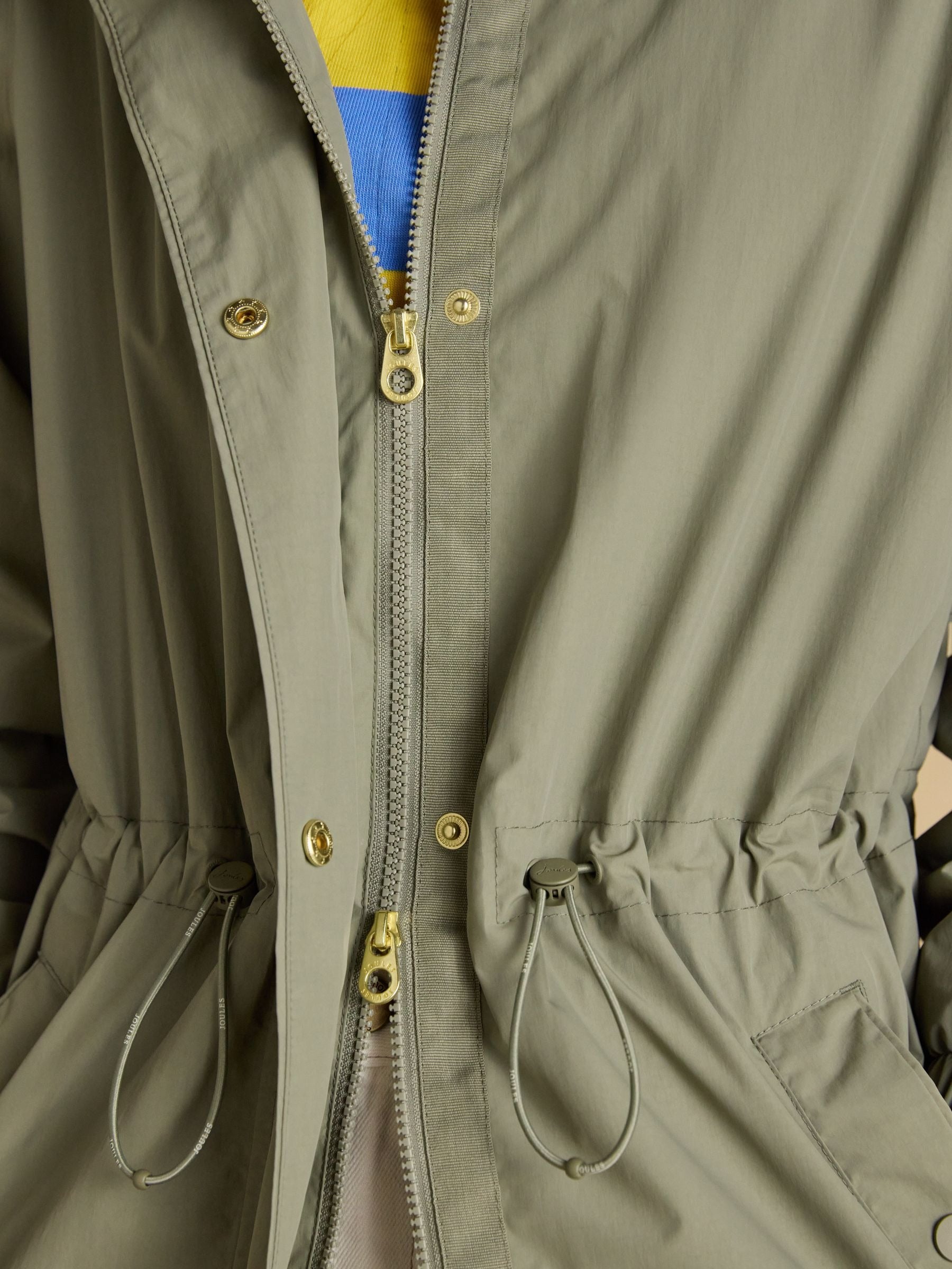 Hensley Khaki Green Longline Waterproof Coat with Packable Hood