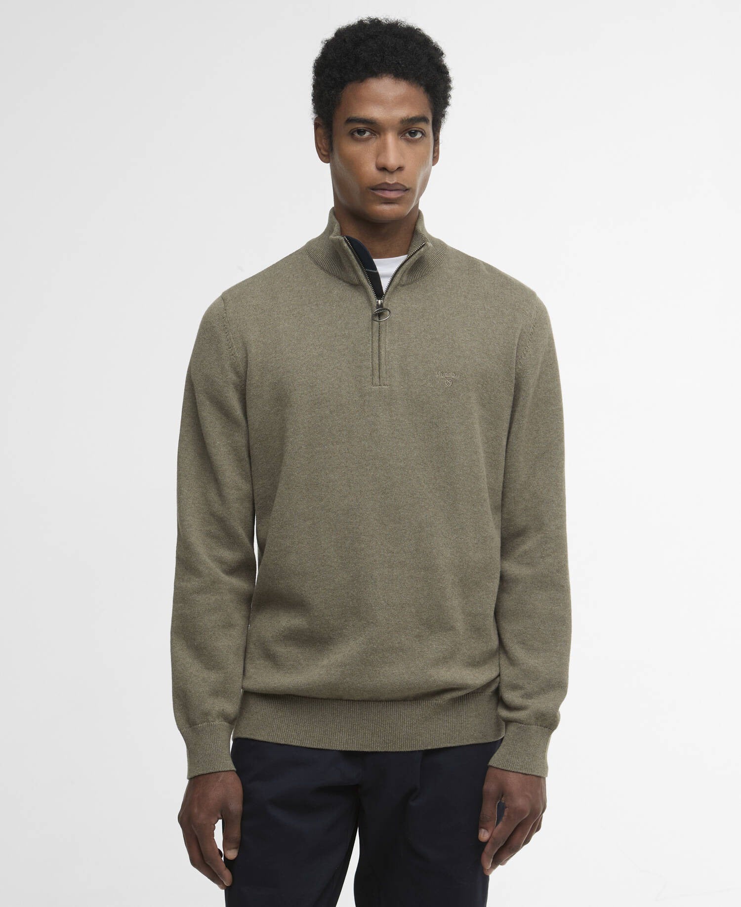 Cotton Quarter-Zip Jumper - Smokey Olive