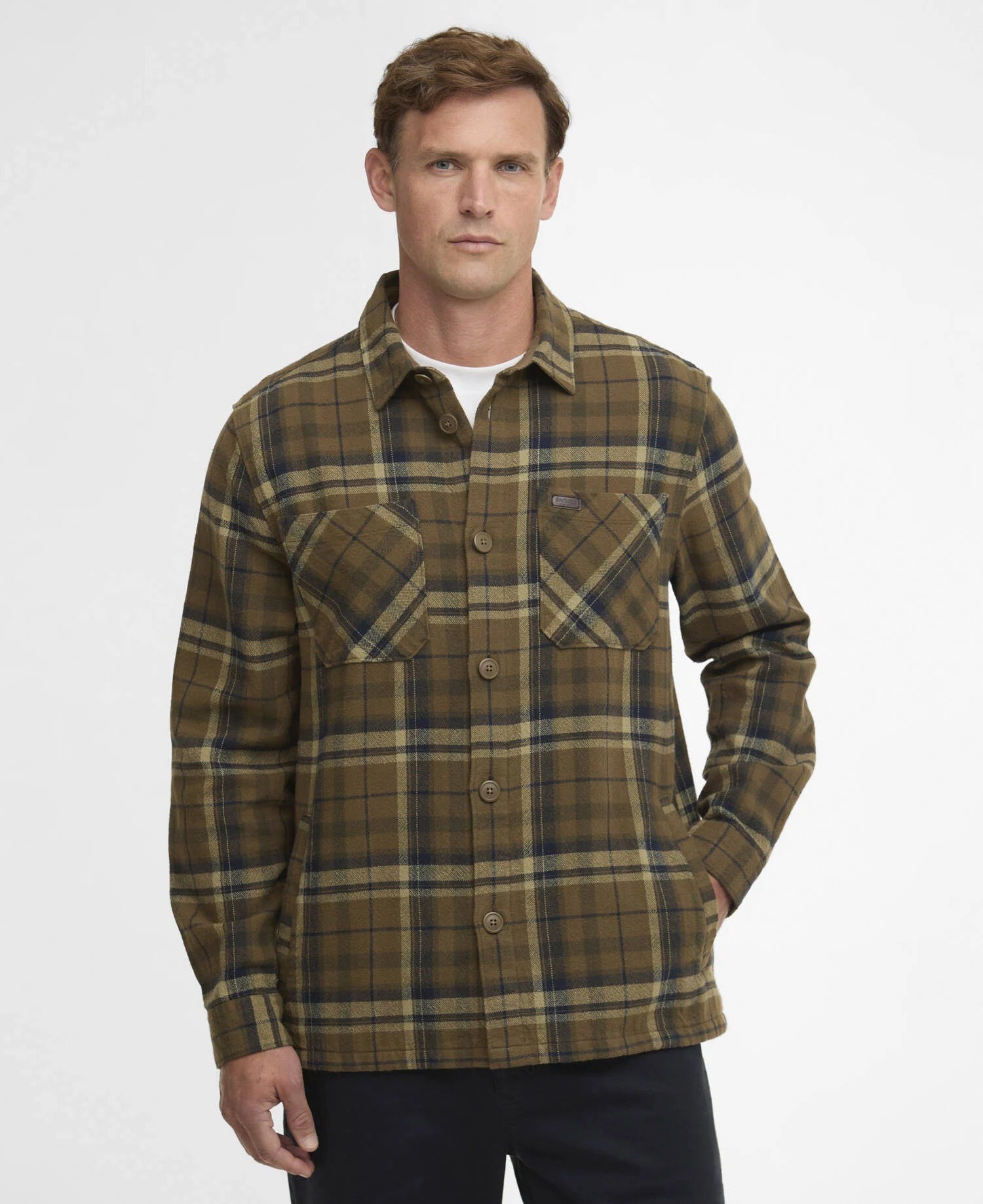 Trent Checked Overshirt - Olive