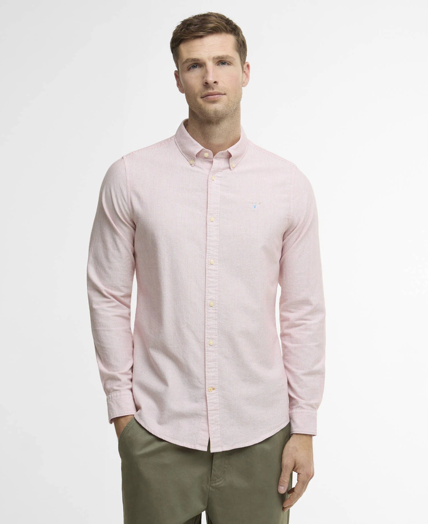 Striped Oxford Tailored Long-Sleeved Shirt - Red