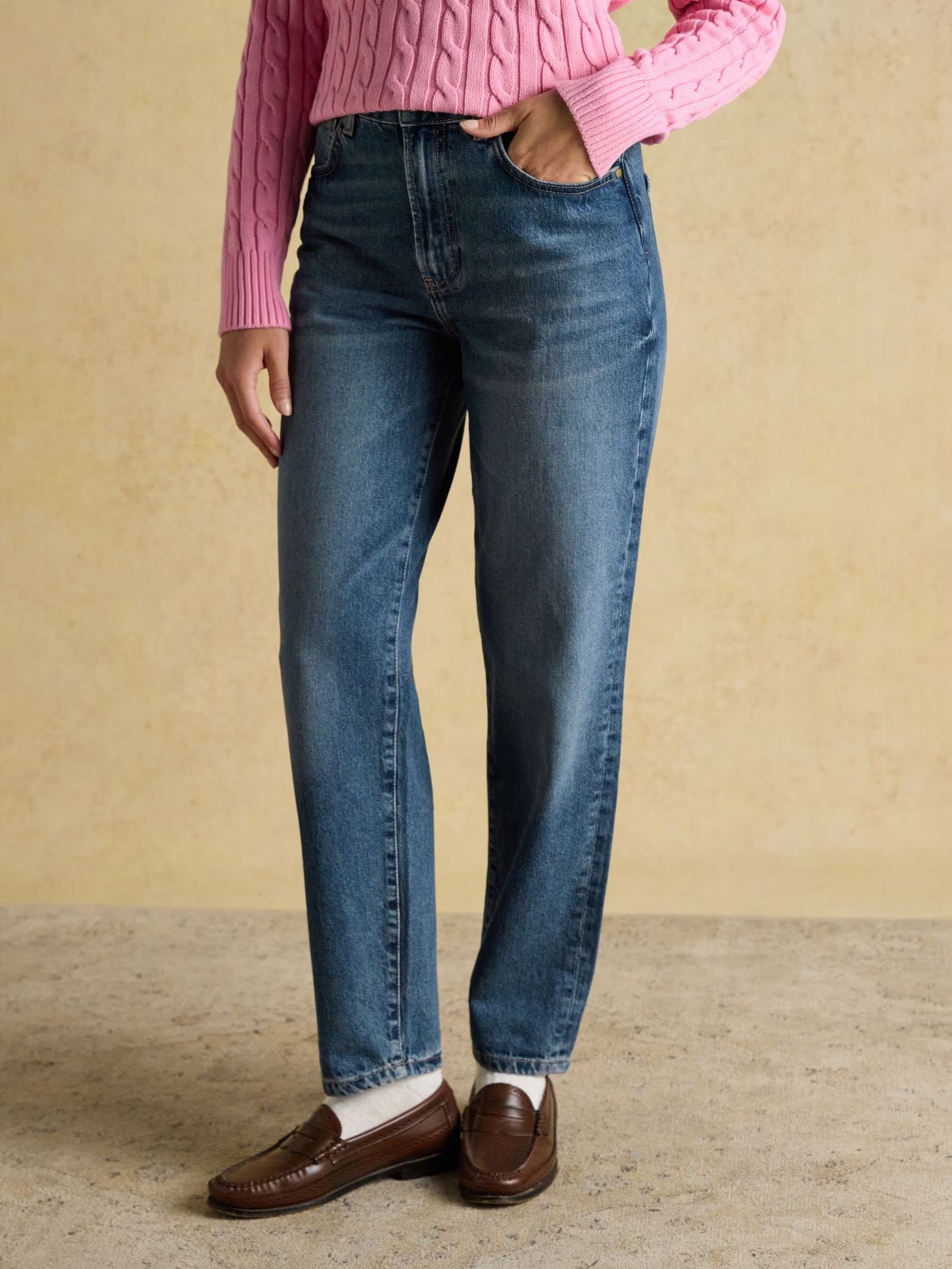 Mid Indigo Blue Relaxed Fit Mid Rise Jeans