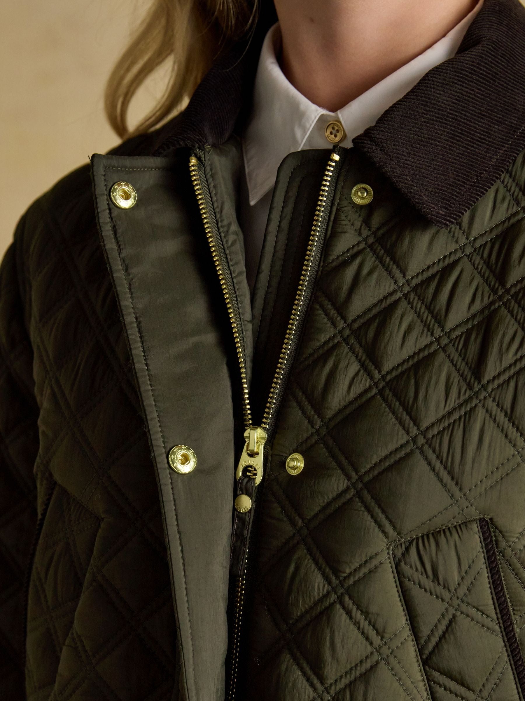 Beatrix Khaki Green Showerproof Diamond Quilted Coat