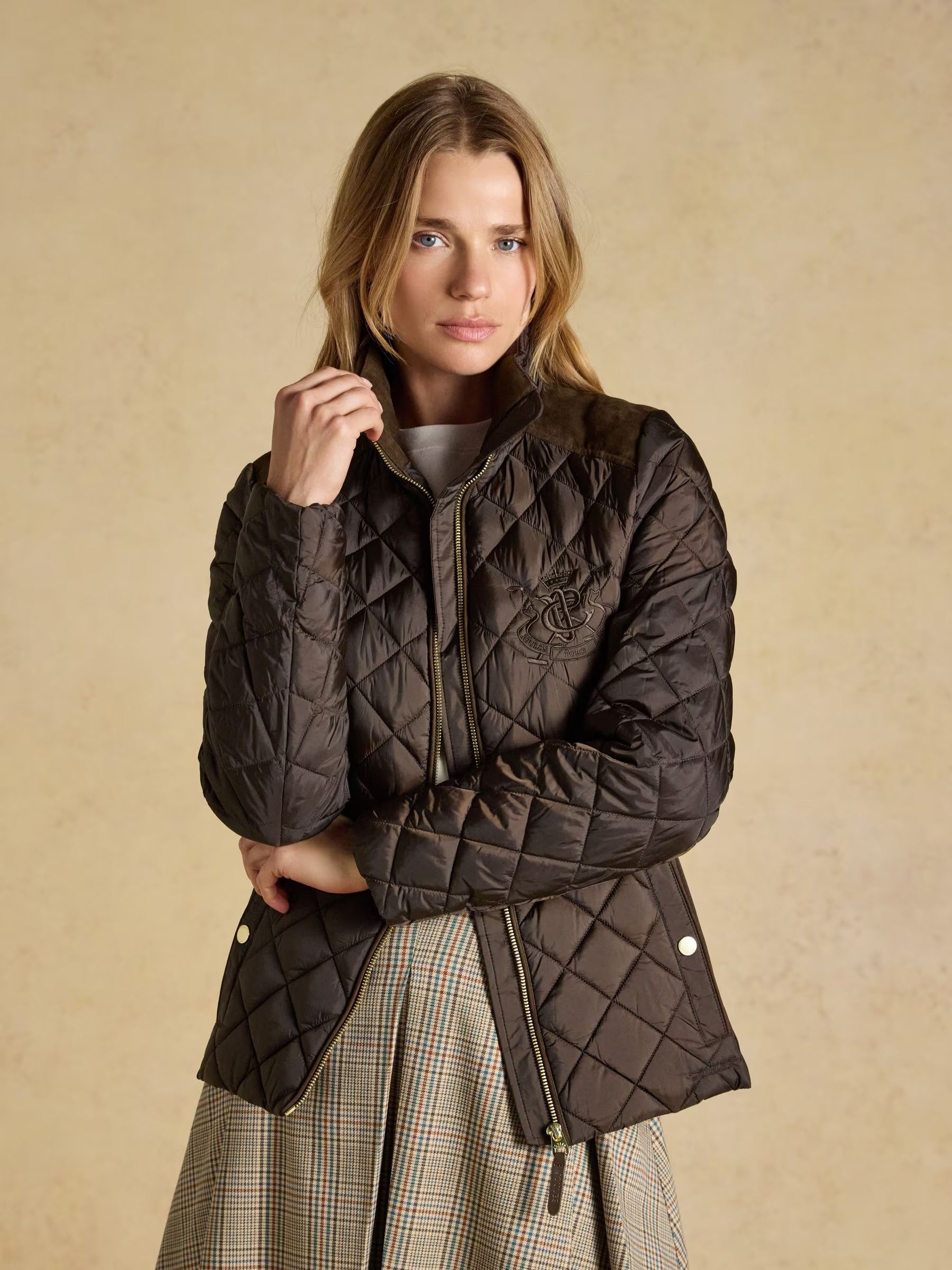 Braemar Luxe Chocolate Brown Showerproof Diamond Quilted Coat