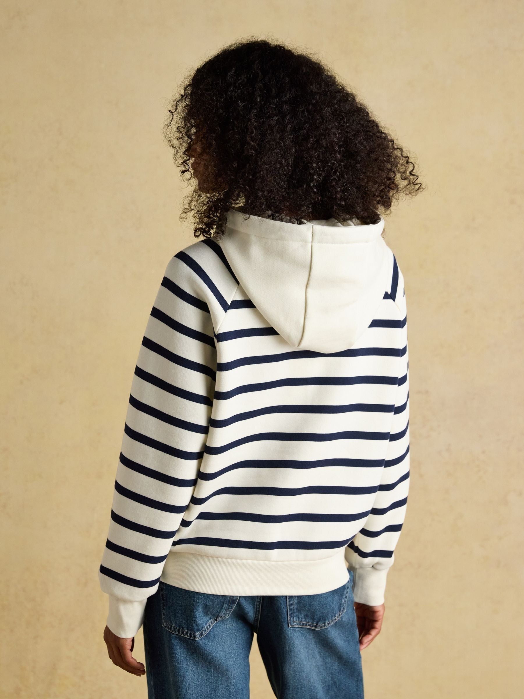 Milbourne Cream & Navy Striped Cotton Blend Hoodie