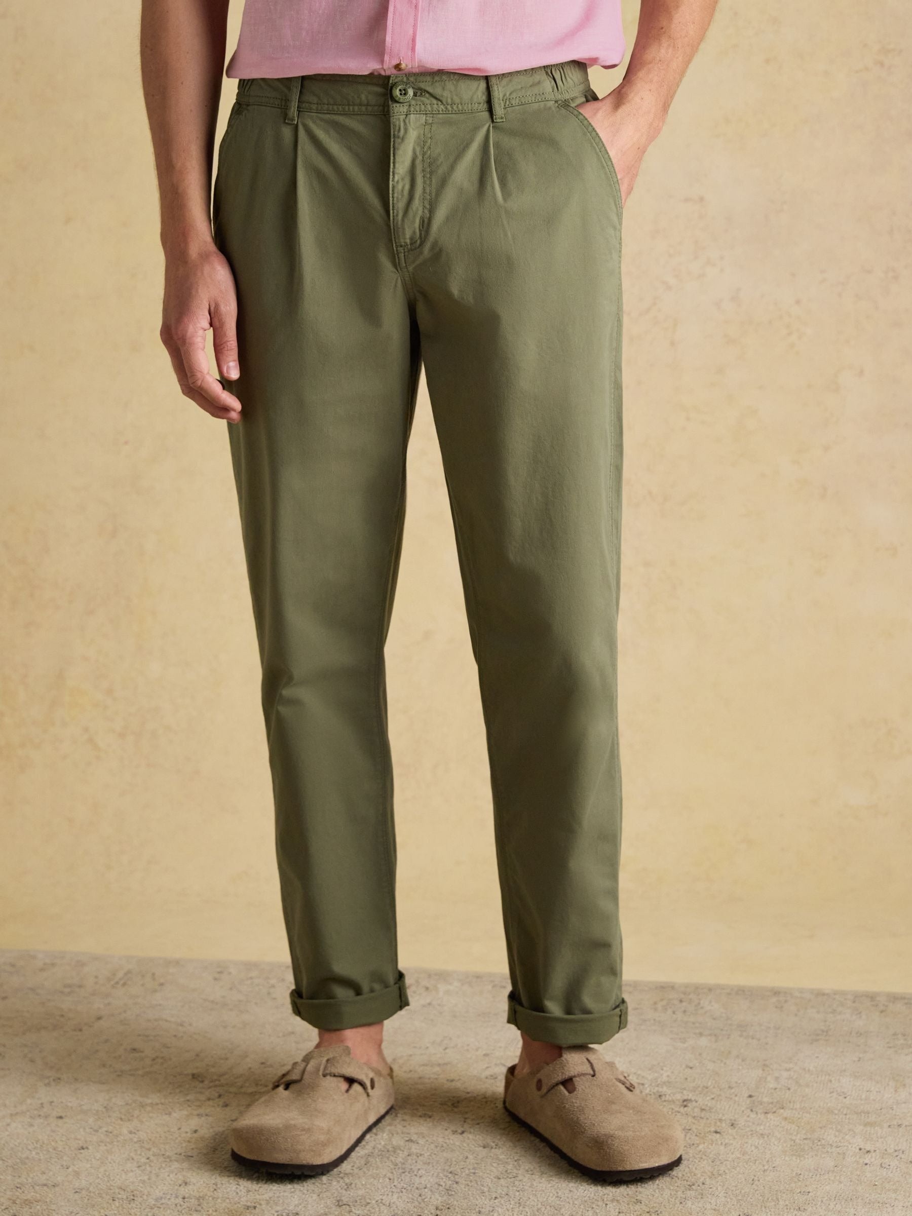 Norfolk Khaki Green Relaxed Fit Chino Trousers