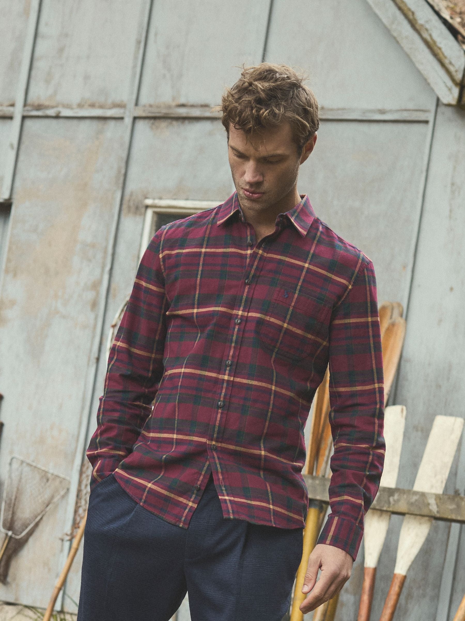 Brushed Flannel Burgundy Red Check Cotton Shirt