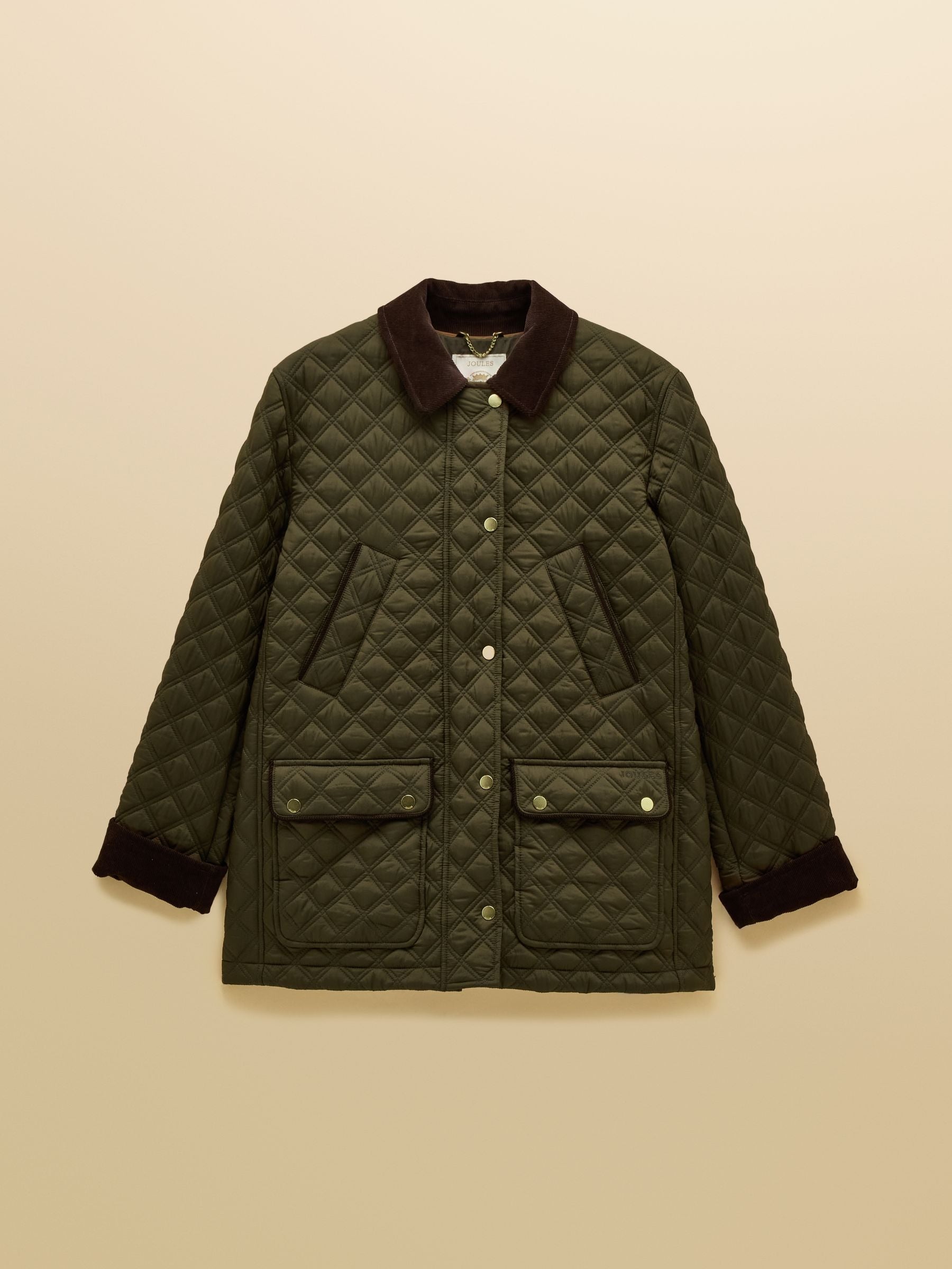 Beatrix Khaki Green Showerproof Diamond Quilted Coat