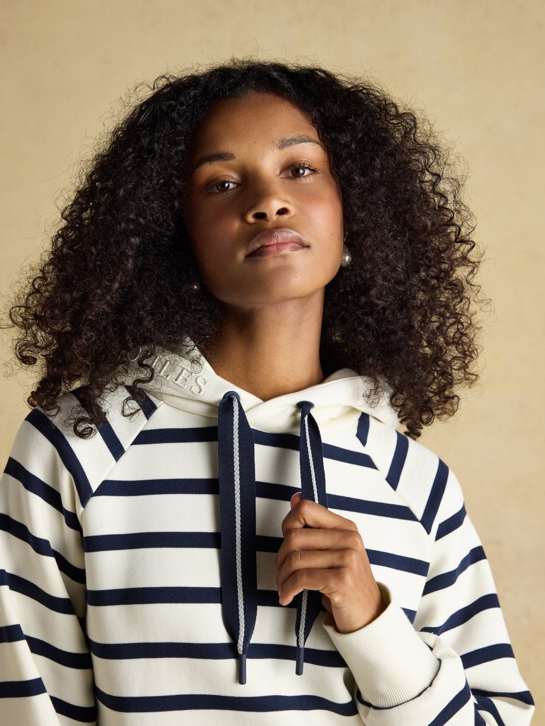 Milbourne Cream & Navy Striped Cotton Blend Hoodie