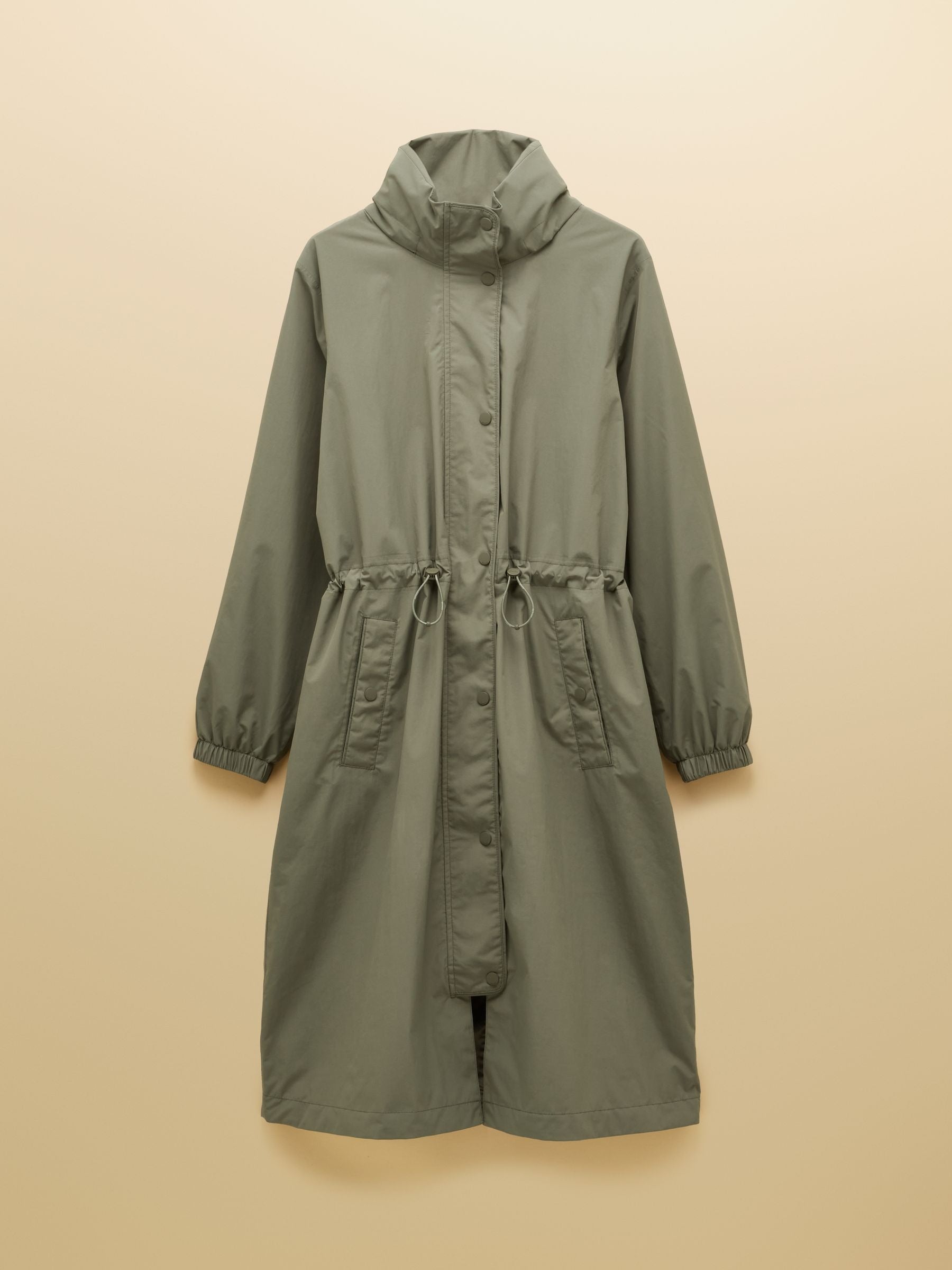 Hensley Khaki Green Longline Waterproof Coat with Packable Hood