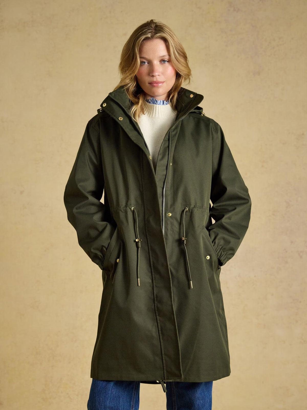 Stormwell Khaki Green Waterproof Longline Raincoat with Hood