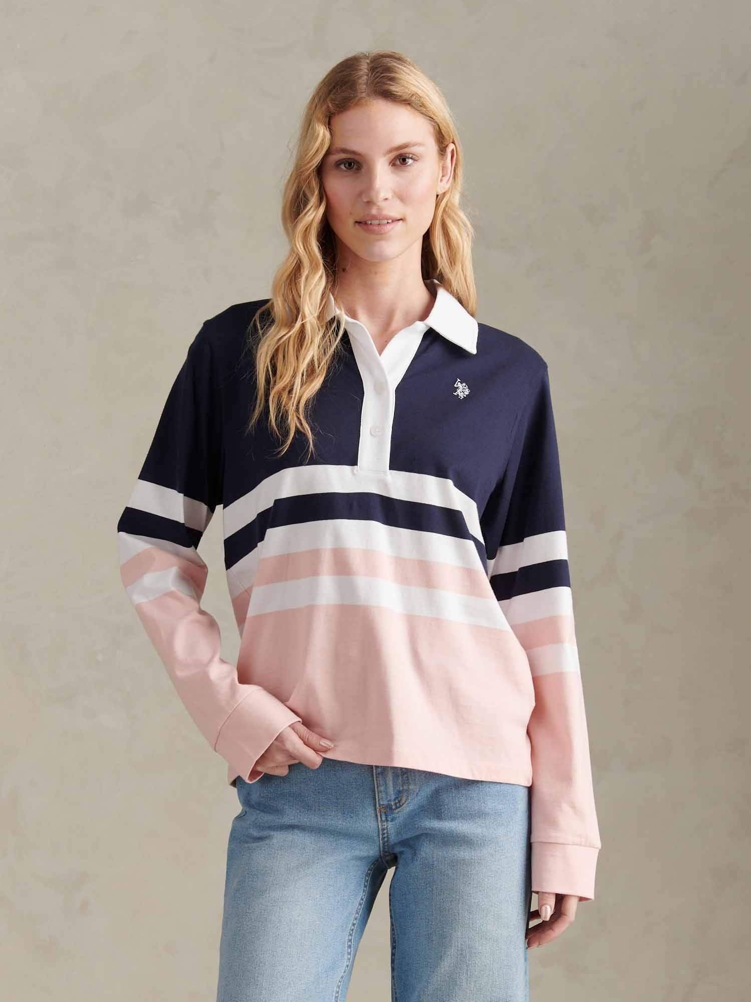 Womens Block Colour Rugby Top Crystal Rose