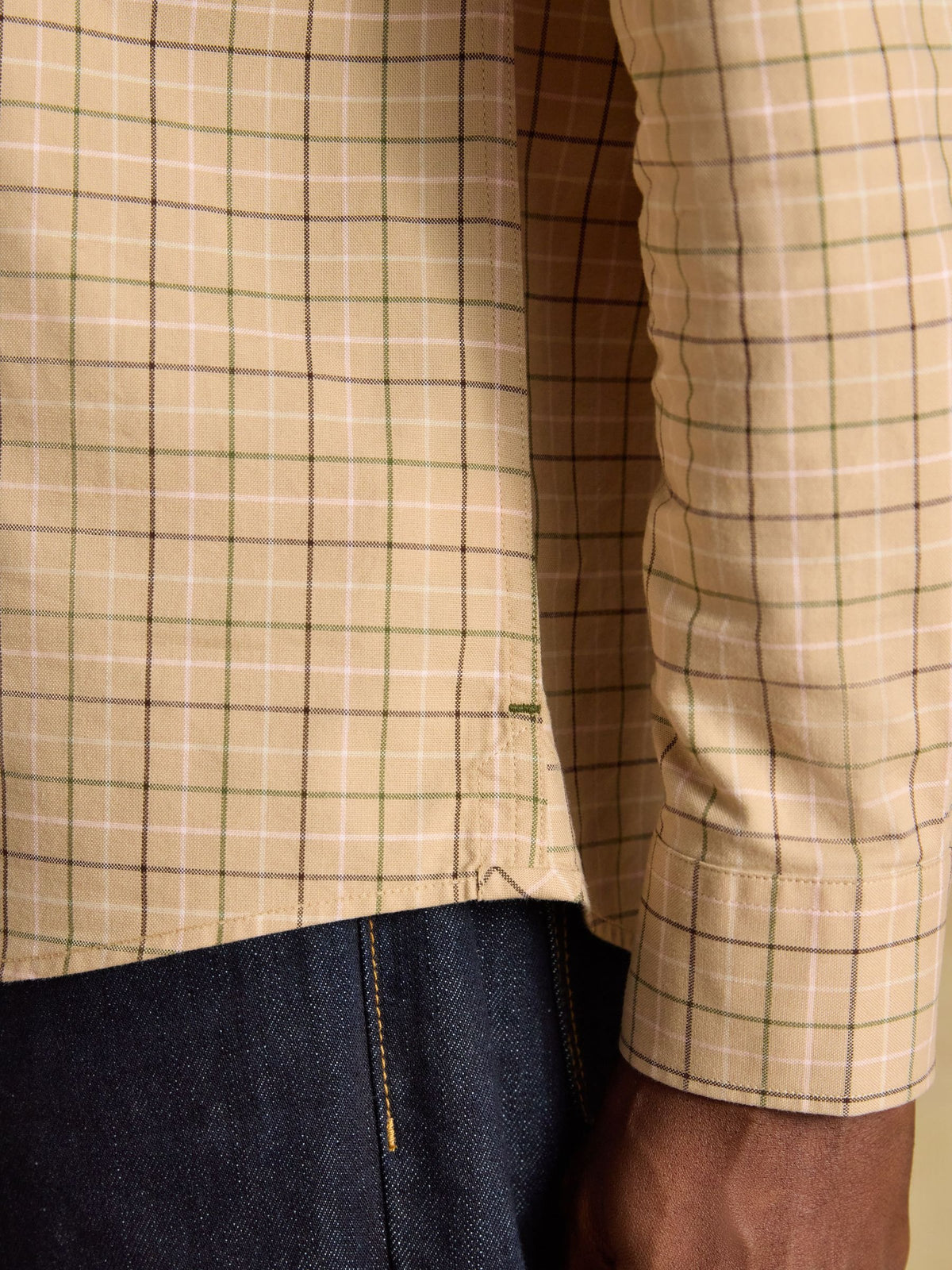 Oatmeal Checked Classic Fit Cotton Oxford Shirt