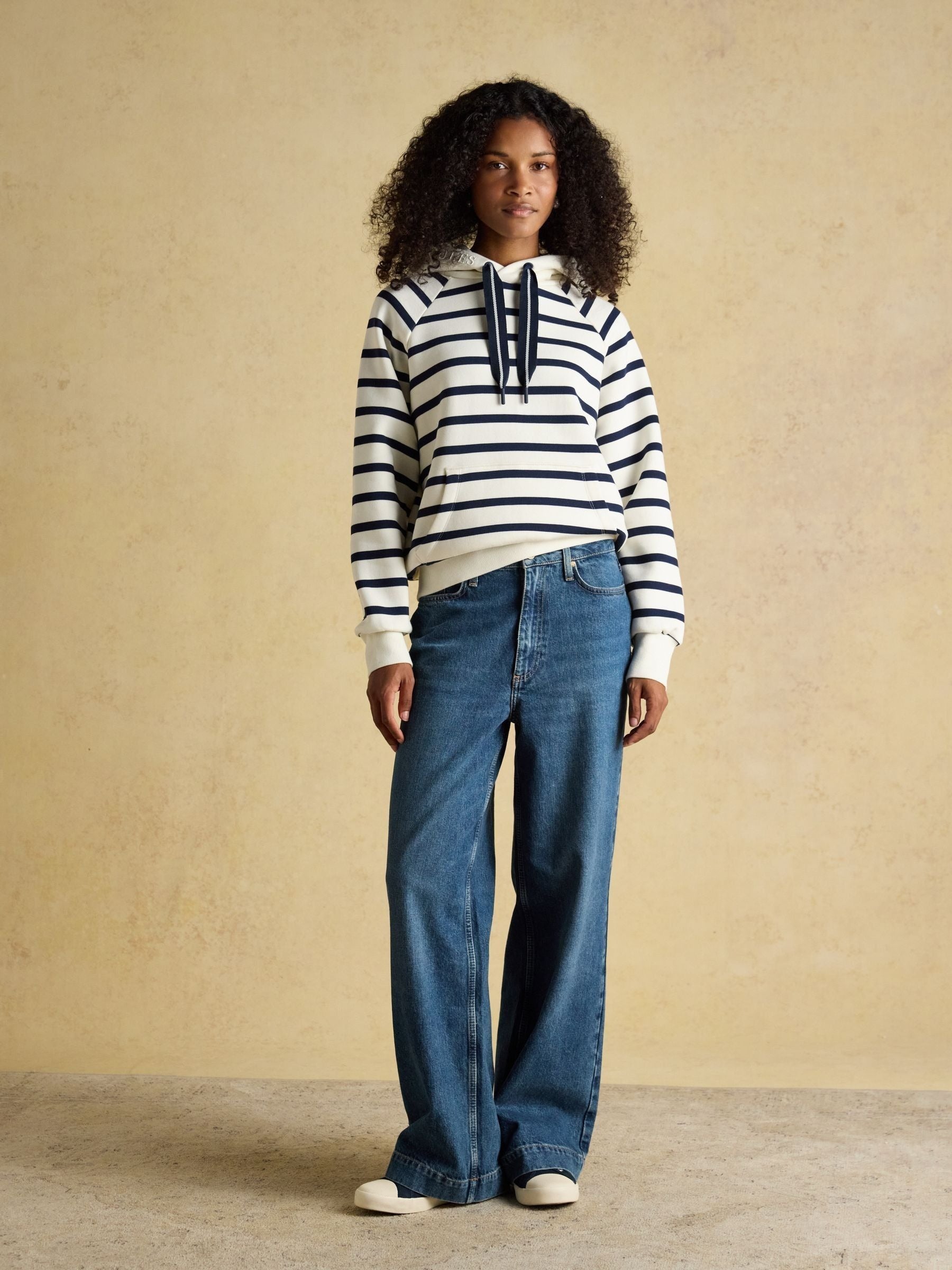 Milbourne Cream & Navy Striped Cotton Blend Hoodie