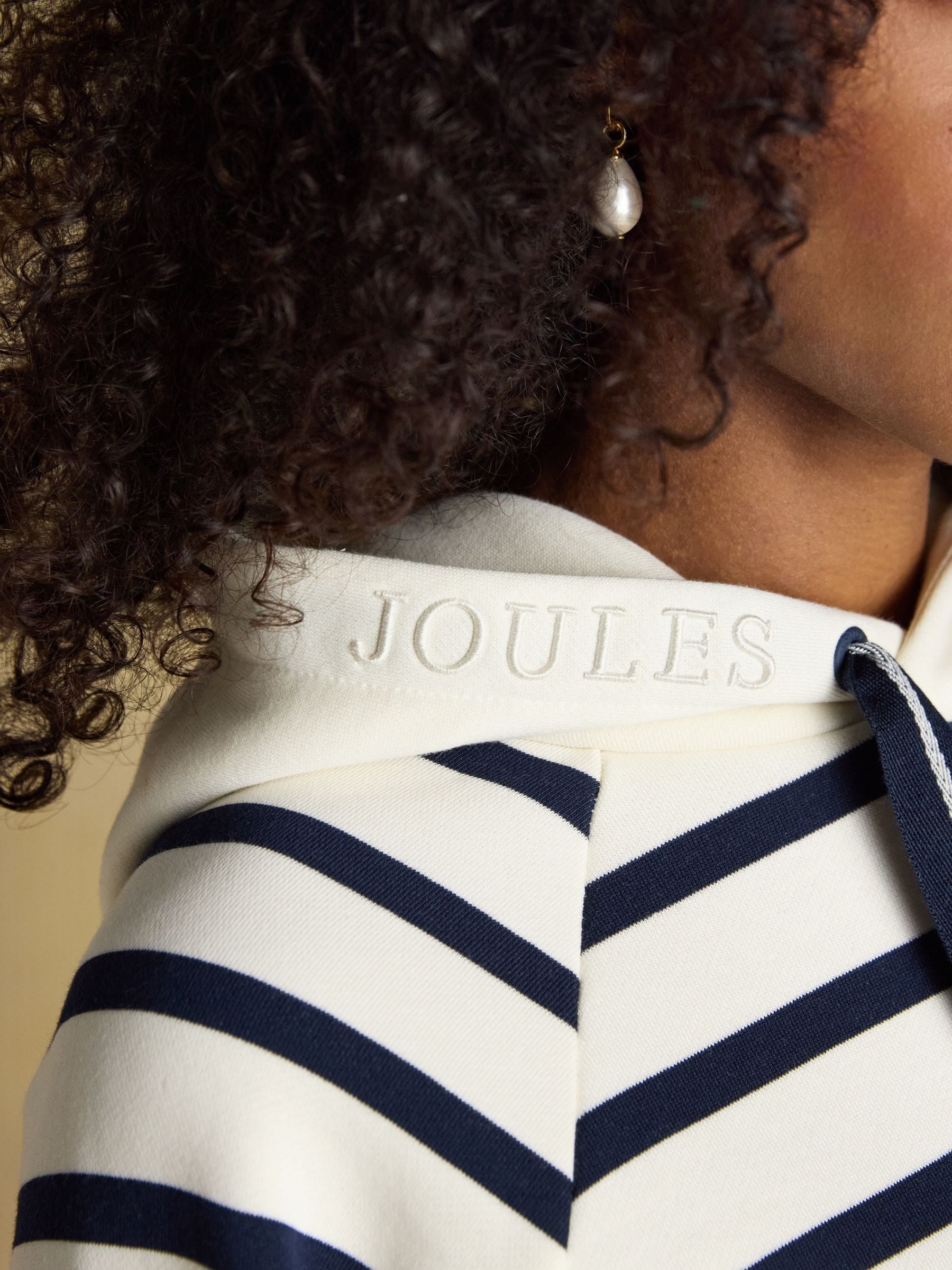Milbourne Cream & Navy Striped Cotton Blend Hoodie