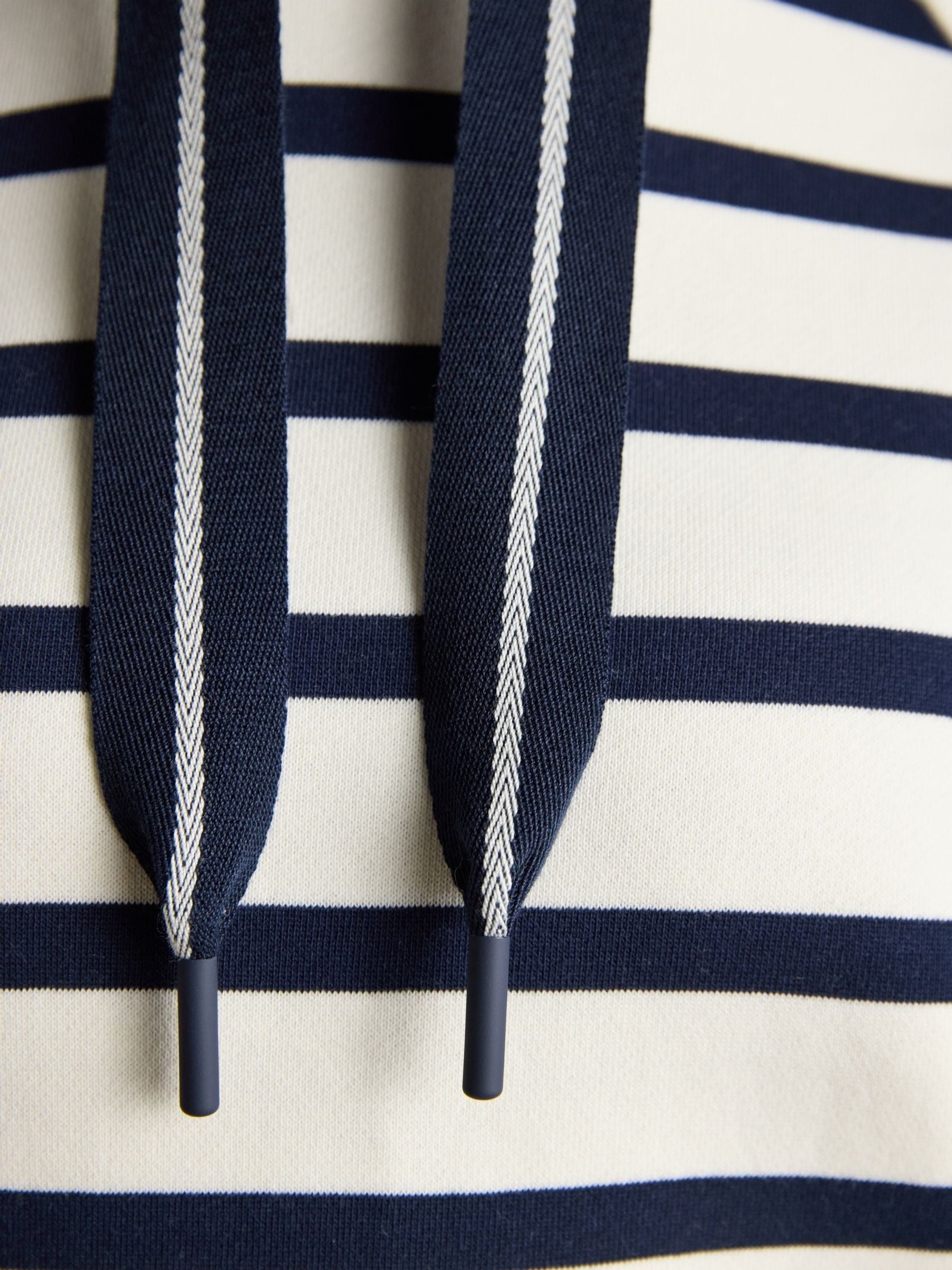Milbourne Cream & Navy Striped Cotton Blend Hoodie