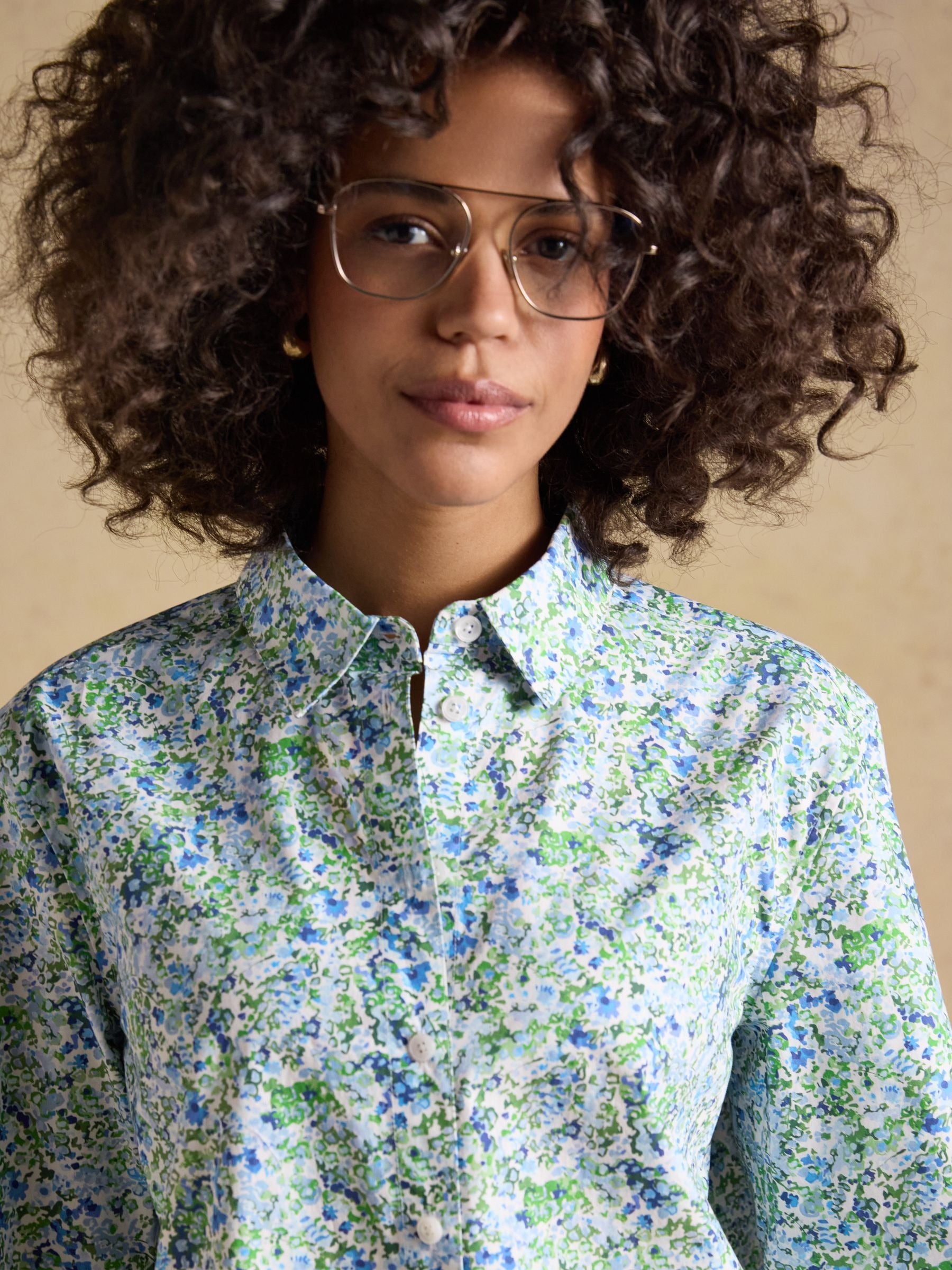 Green Ditsy Boyfriend Fit Poplin Shirt