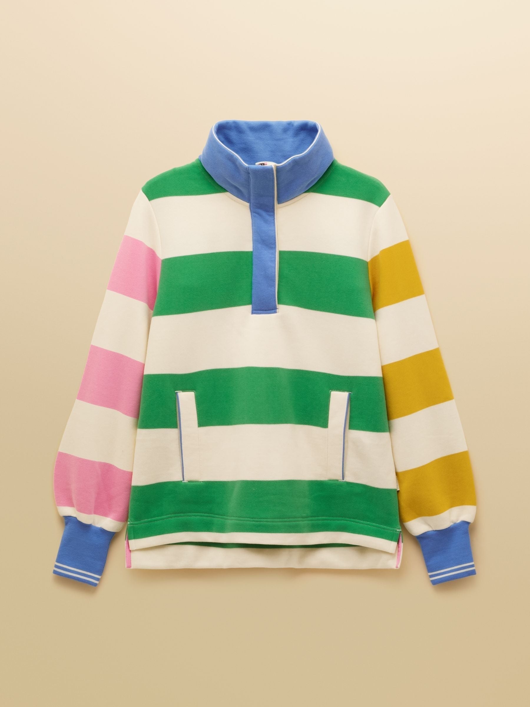 Burnham Cream Stripe Quarter Zip Sweatshirt With Funnel Neck