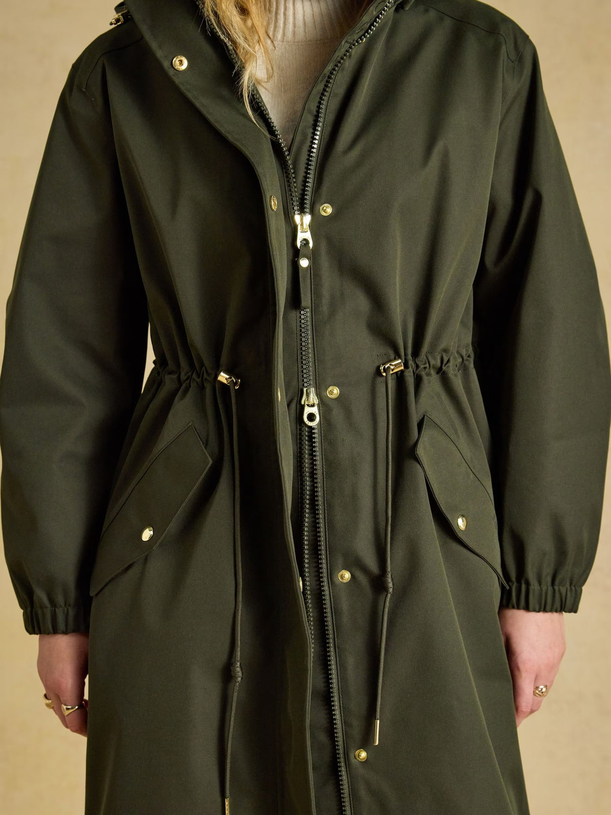 Stormwell Khaki Green Waterproof Longline Raincoat with Hood