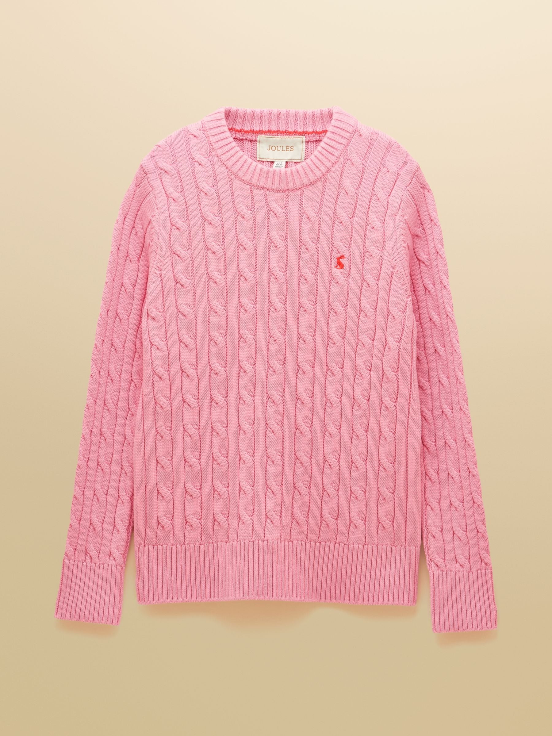 Pink Classic Crew Neck Cotton Cable Knit Jumper
