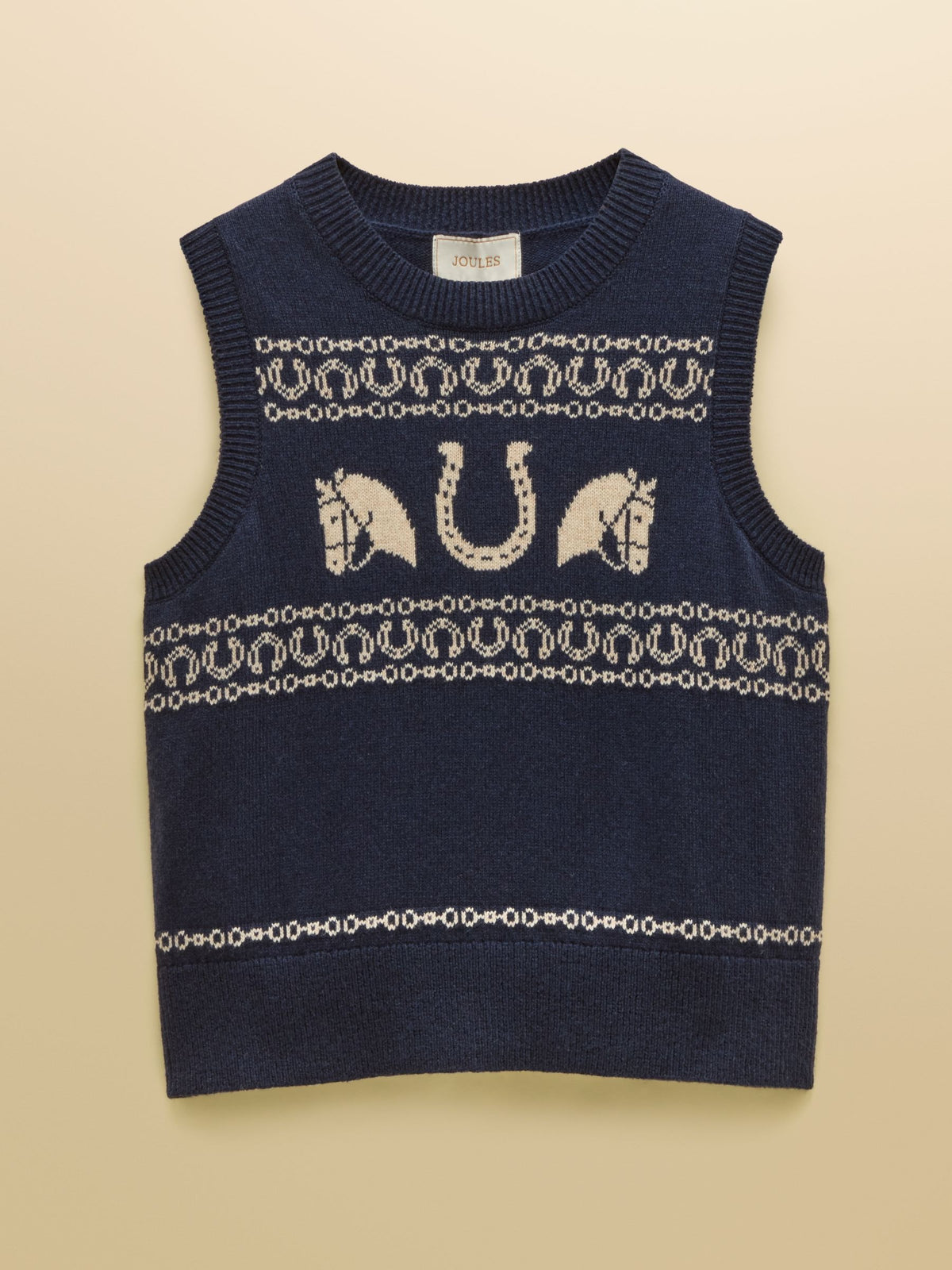 Horse Icon Navy Cotton Blend Crew Neck Knitted Vest