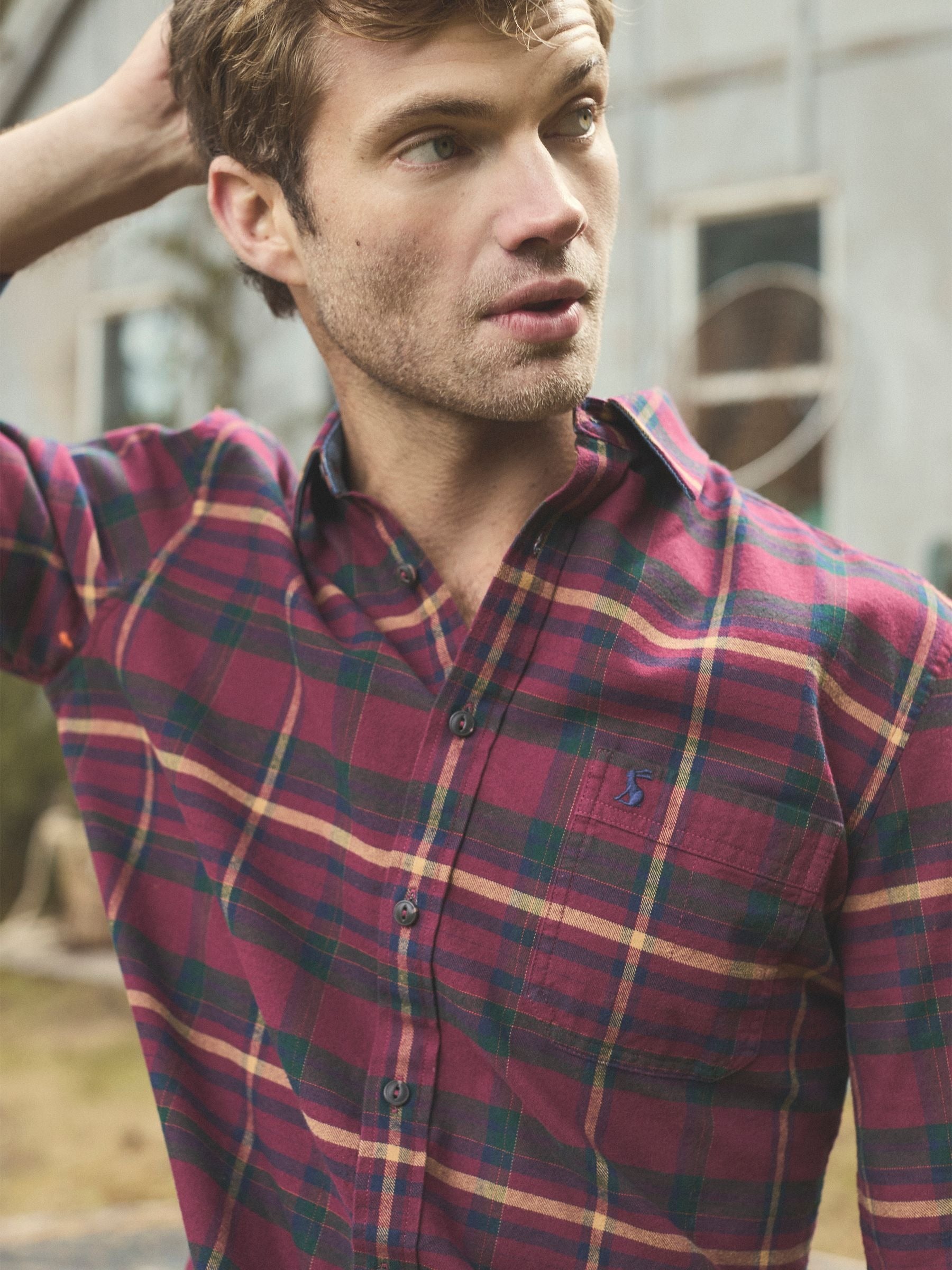Brushed Flannel Burgundy Red Check Cotton Shirt