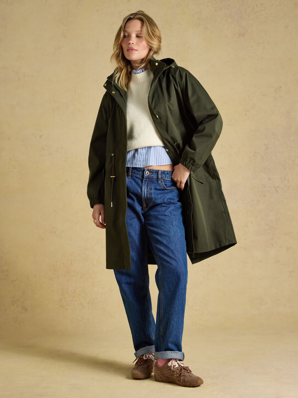 Stormwell Khaki Green Waterproof Longline Raincoat with Hood