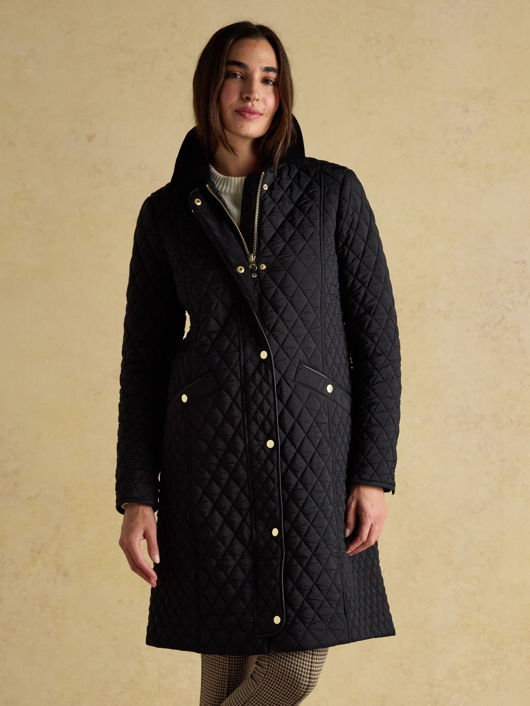 Rosewell Black Longline Diamond Quilted Showerproof Coat