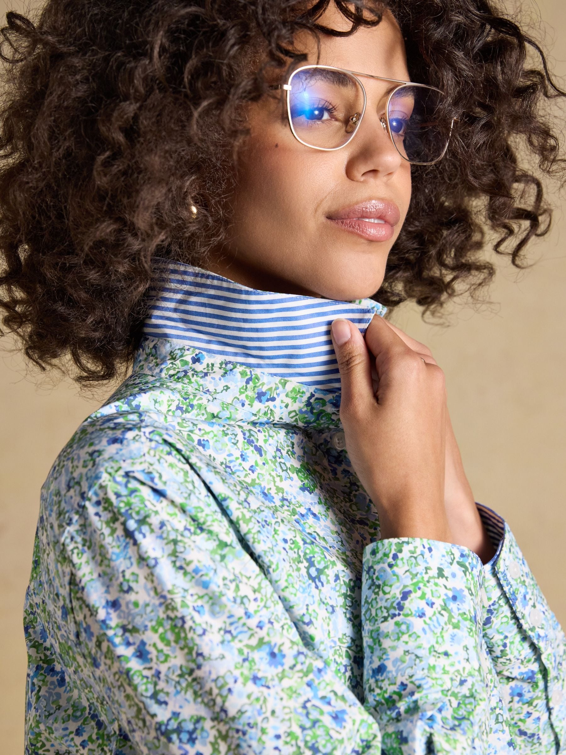 Green Ditsy Boyfriend Fit Poplin Shirt