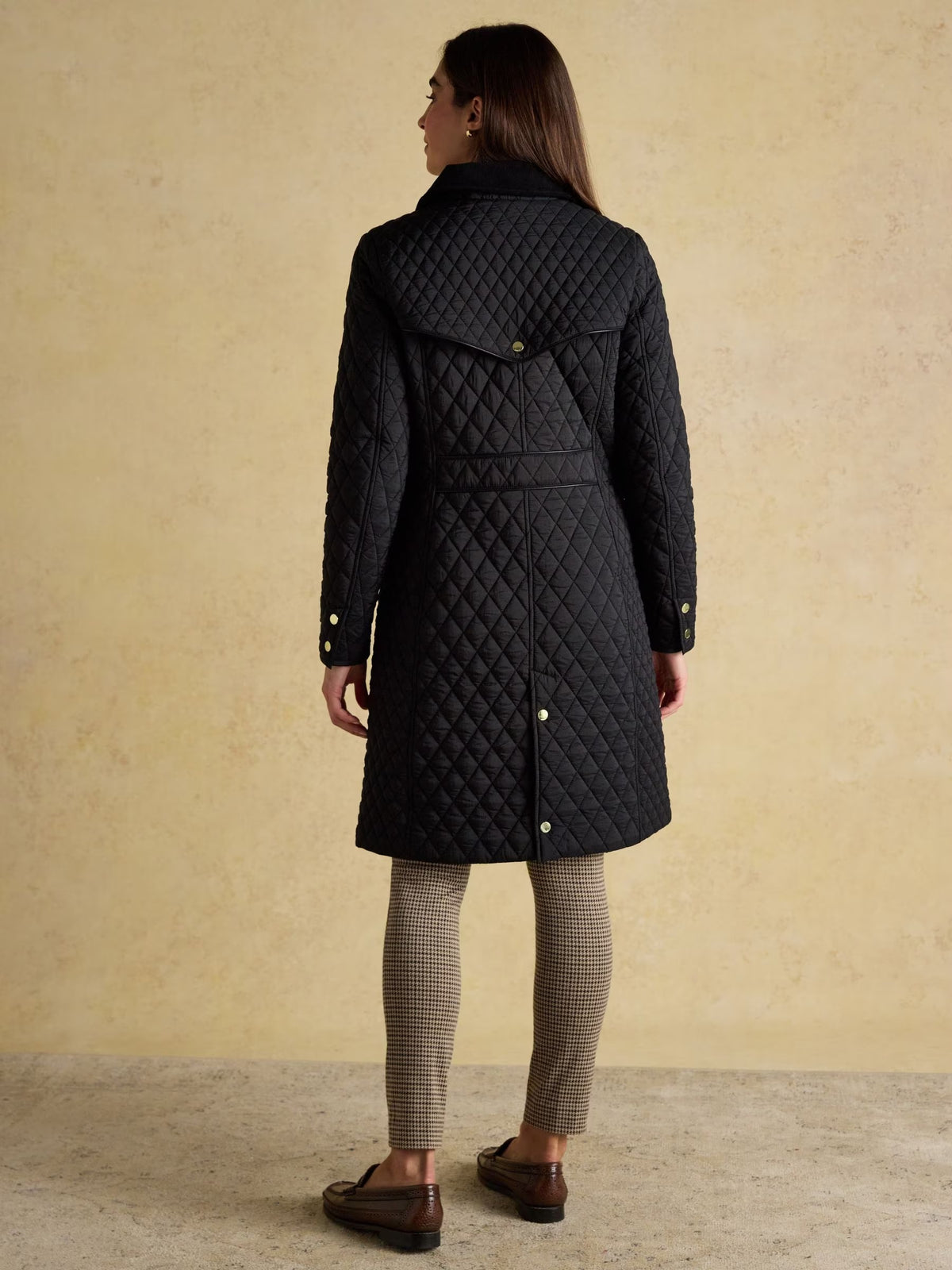 Rosewell Black Longline Diamond Quilted Showerproof Coat