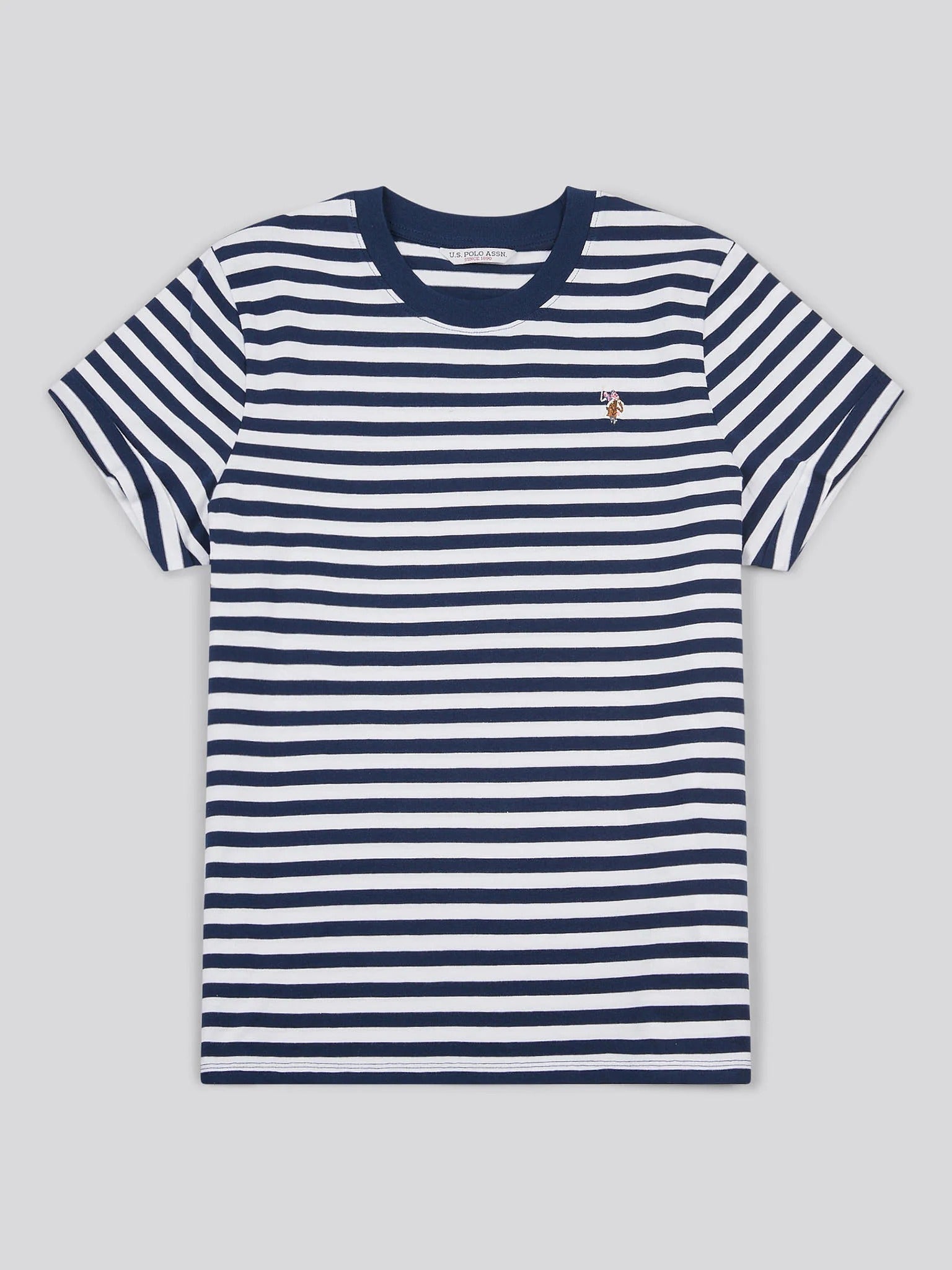 Womens Stripe Crew Neck T-Shirt Navy Iris