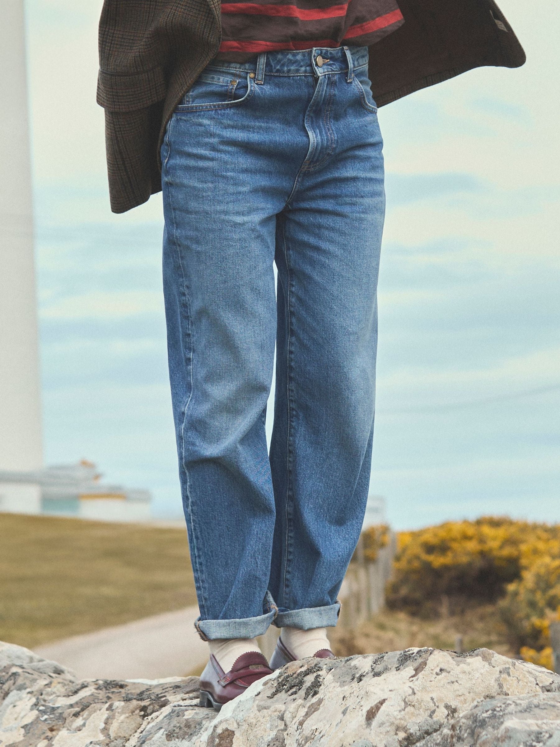 Mid Blue Straight Fit Mid Rise Jeans