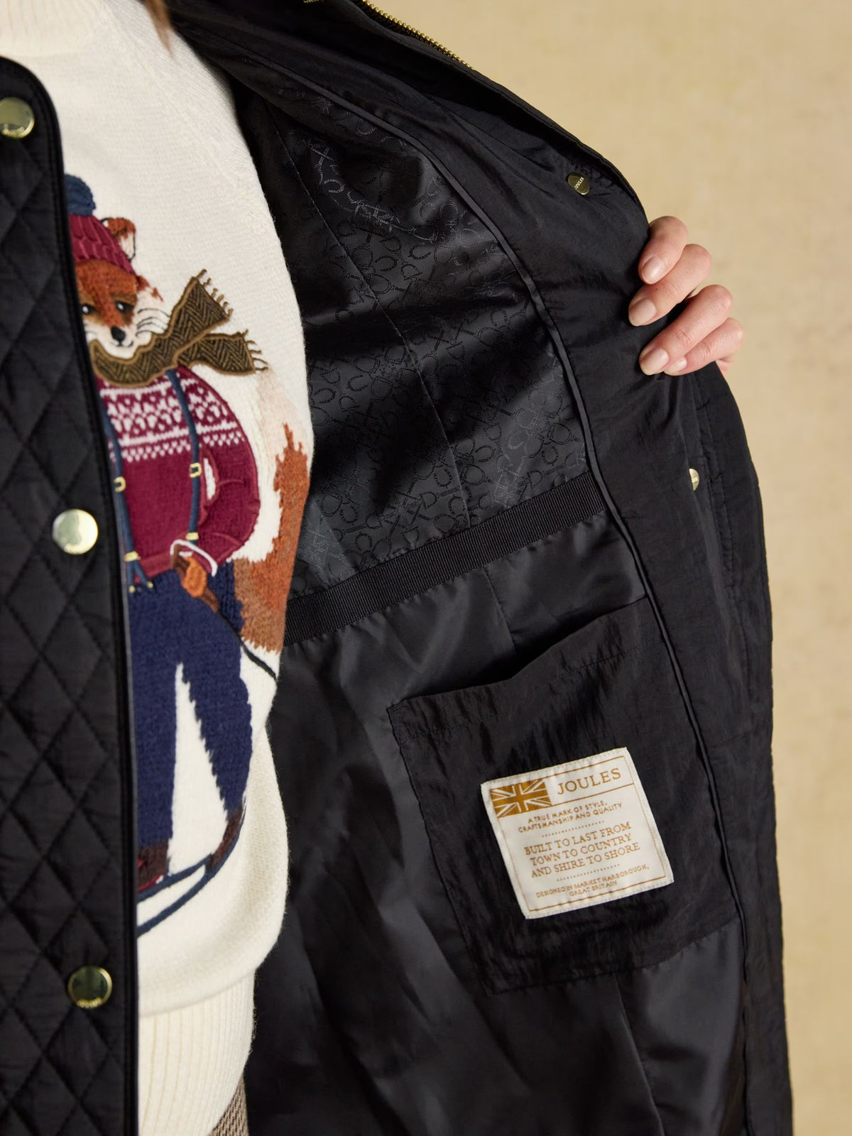 Rosewell Black Longline Diamond Quilted Showerproof Coat