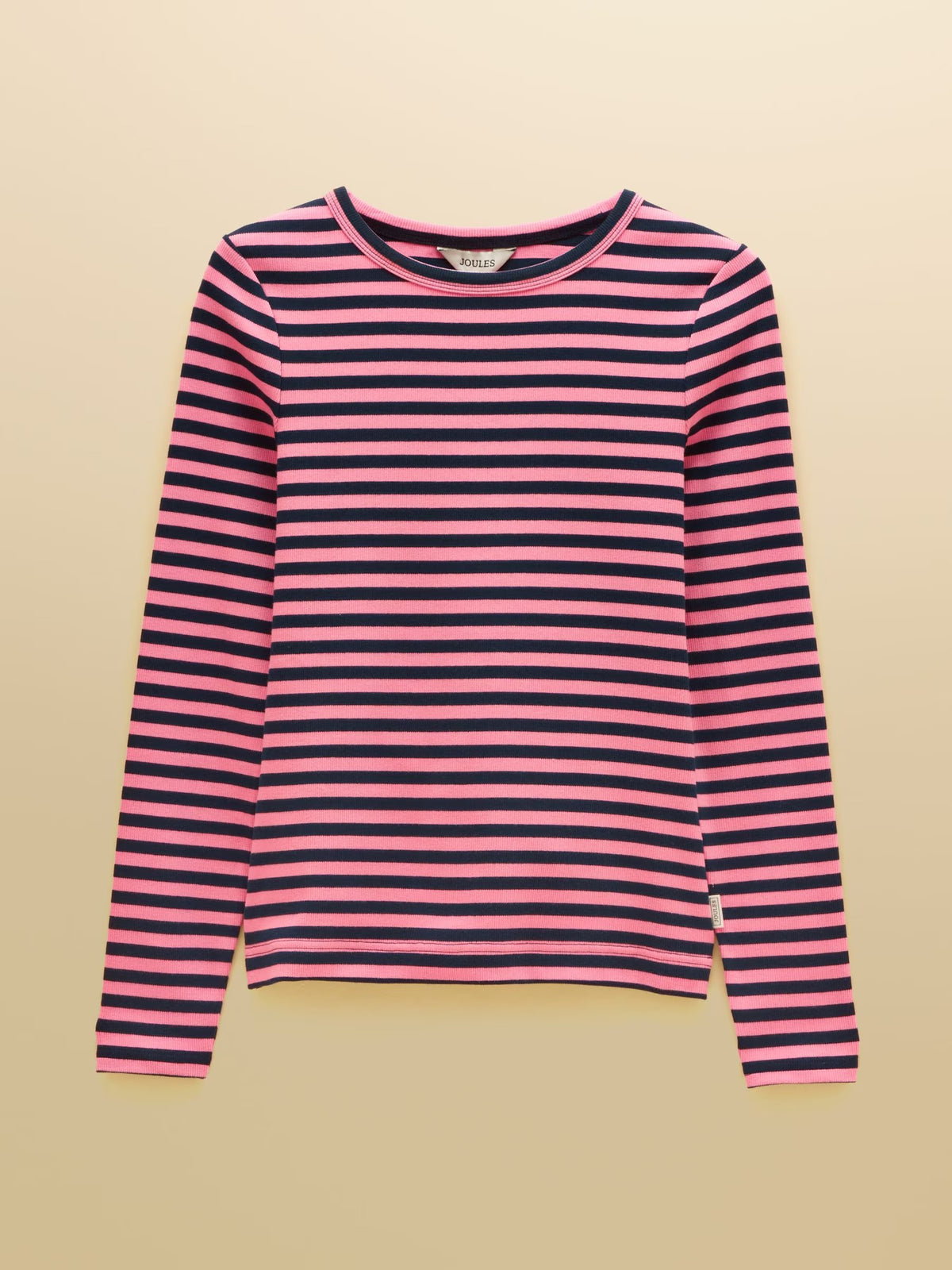 Sophie Navy & Pink Striped Long Sleeve Ribbed Fitted T-Shirt