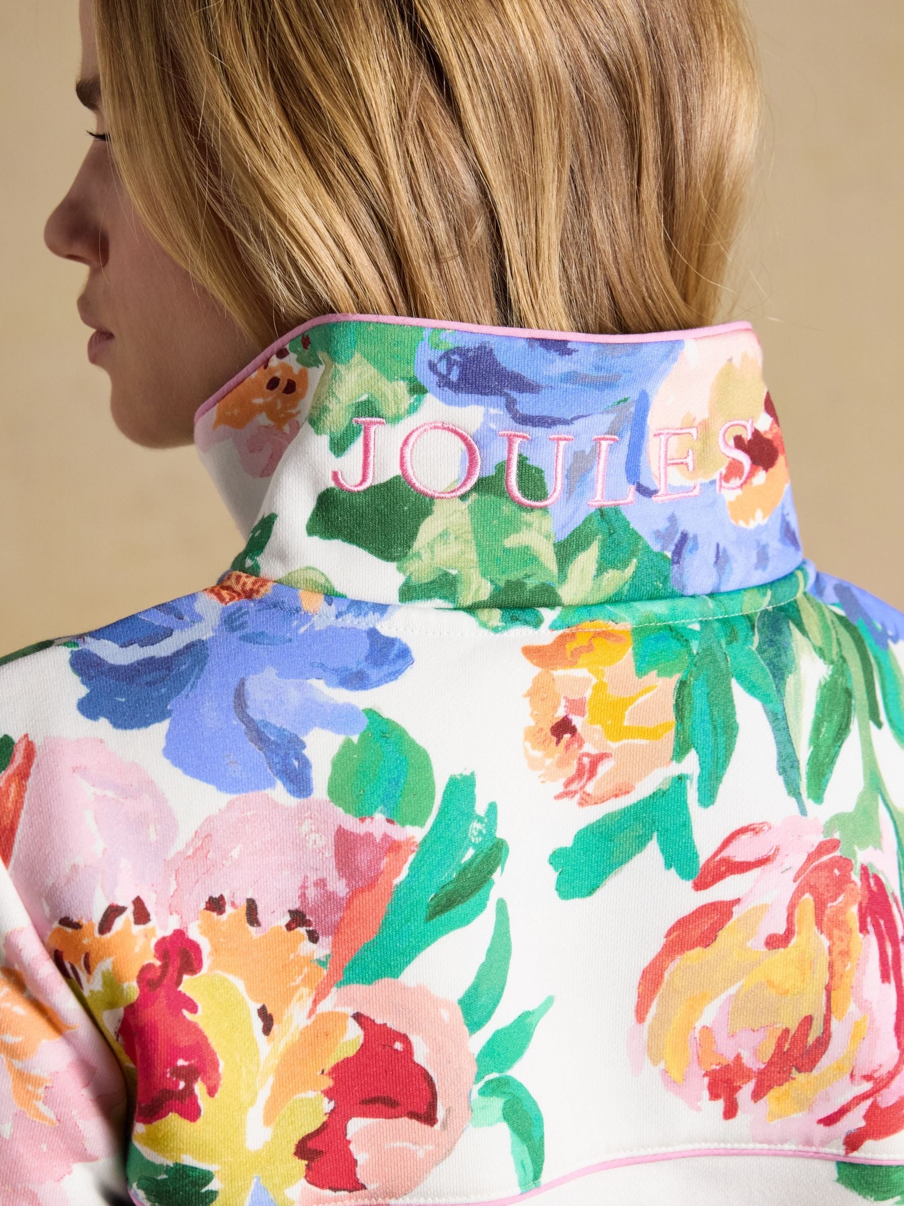 Burnham White Floral Quarter Zip Sweatshirt With Funnel Neck