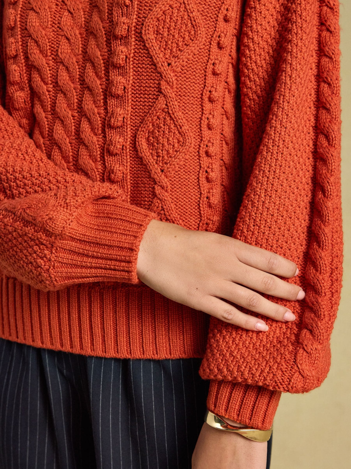 Rafferty Burnt Orange Cable Knit Crew Neck Jumper