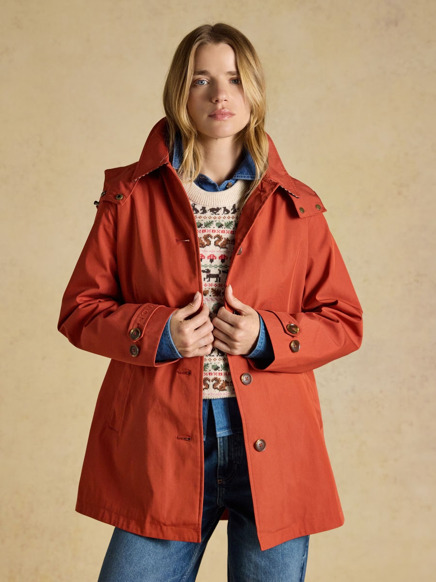 Rainmore Rust Red Waterproof Button Through Raincoat